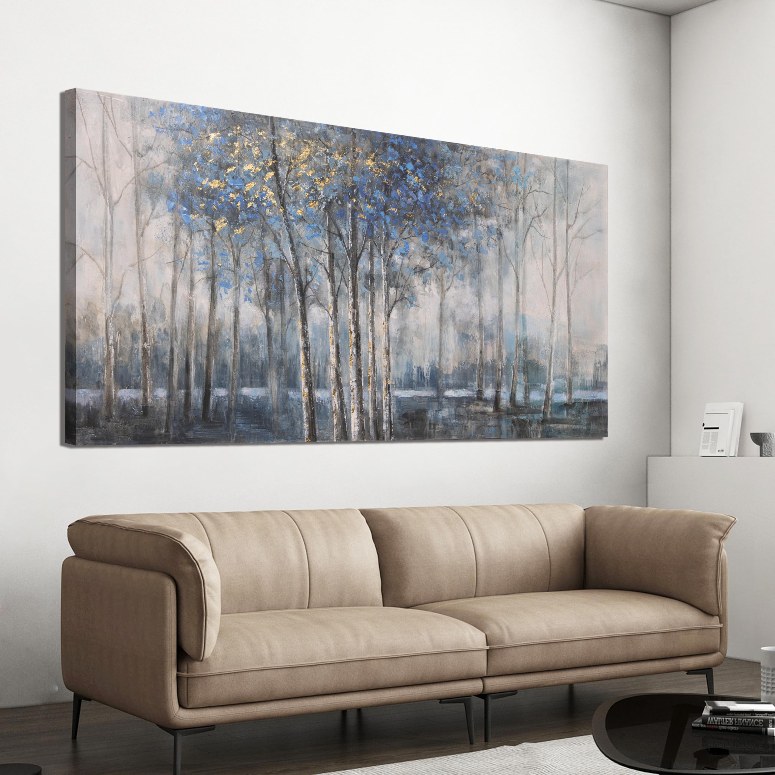 Canvas Wall Art Decor Pictures Wall Decor Prints Modern Wall Art Decor Large Gold Wall Art Blue Grey Misty Botanical Textured Artwork for Walls For