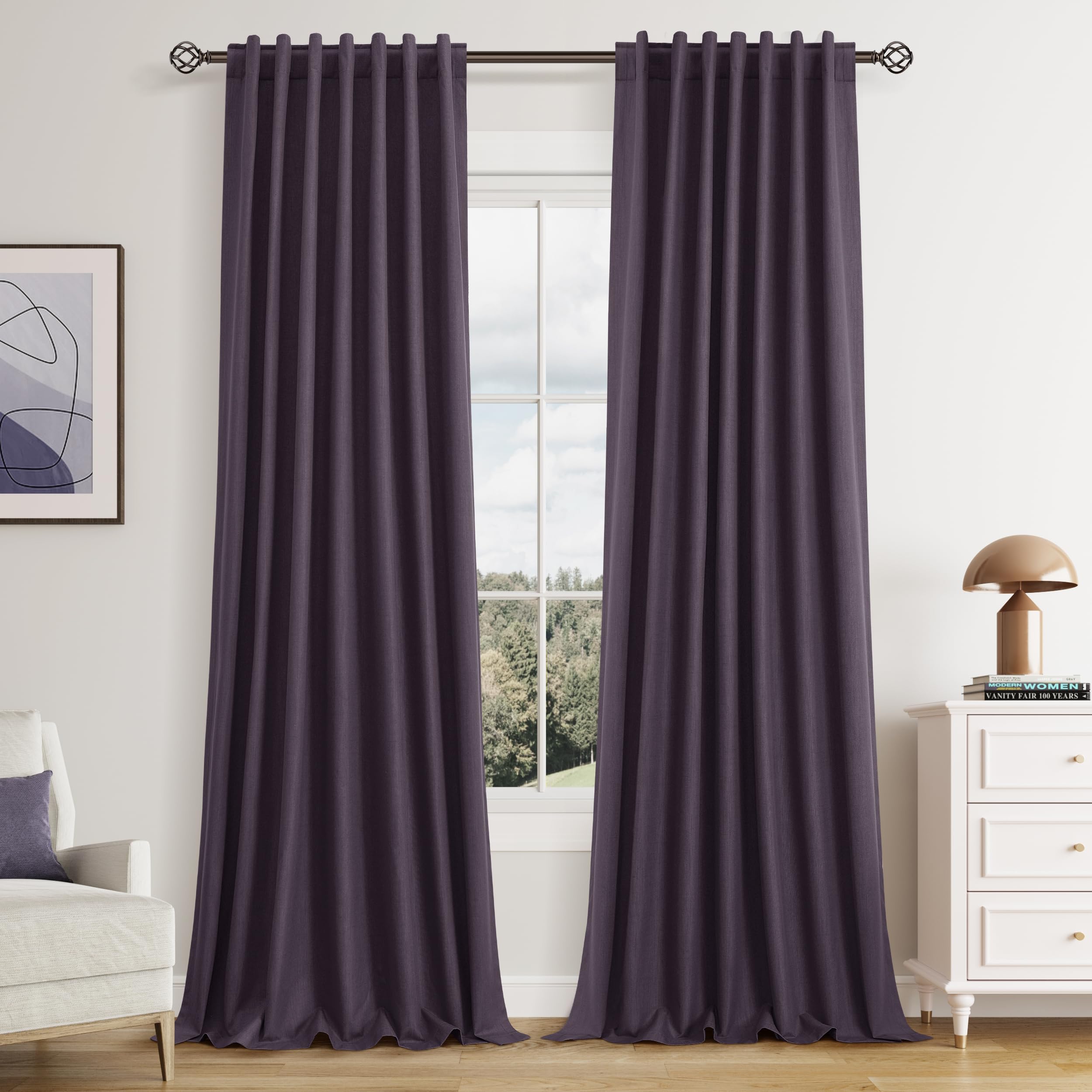 Guken 100% Blackout Curtains 84 Inch Length 2 Panels Set for Living Room Bedroom Back Tab Thermal Insulated Black Out Linen Drapes Room Darkening