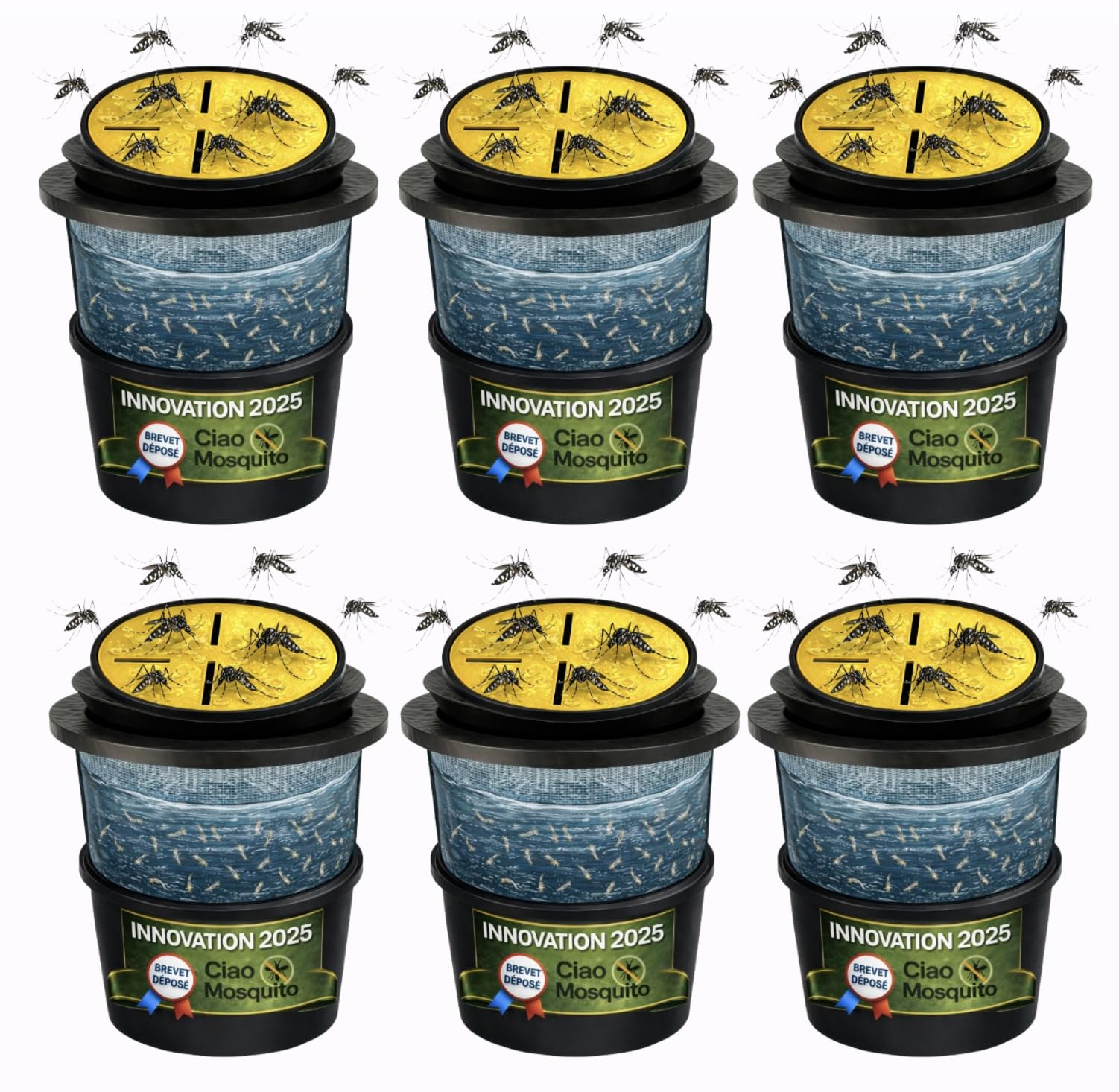 Lot de 6 Pièges à Moustiques Tigres avec Récipient & Couvercle – Innovation 2025 – Piège à Larves Écologique sans Insecticide – Solution Anti Moustique Jardin Terrasse – Ciao Mosquito®