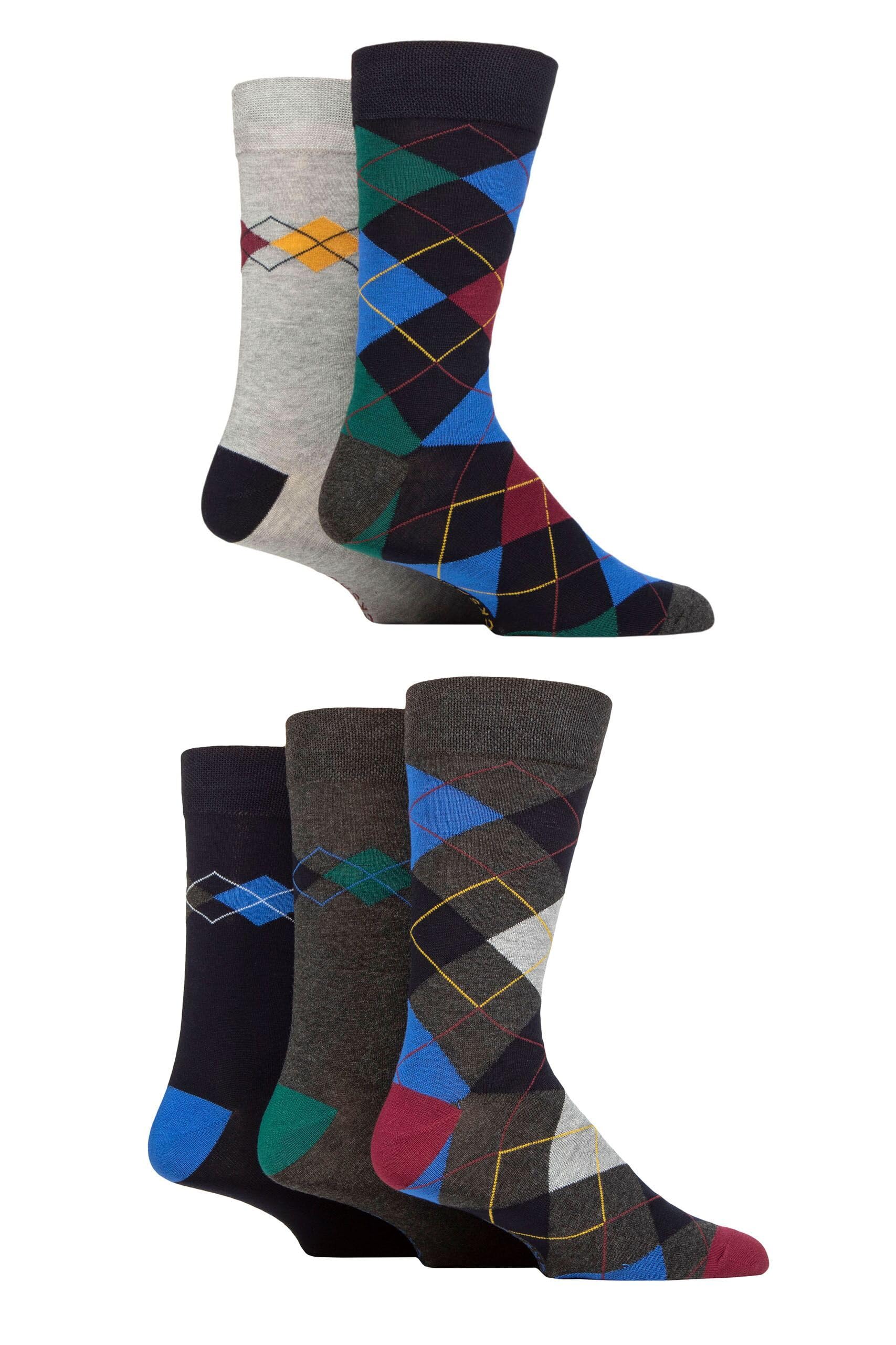 SockShop Men's Patterned Bamboo Socks - Bright Colourful Natural Various Designs for Everyday Wear Size 7-11 Multipack of 5 (7-11, Argyle Royal)
