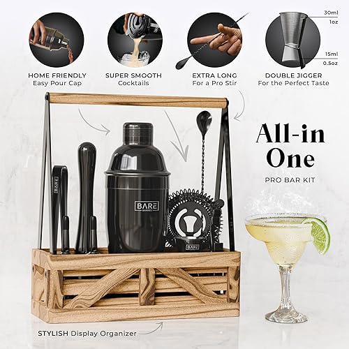Miniatura 2 de BARE BARREL Mixology Bartender Kit Bar Set  Juego de coctelera de Martini  Herramientas de mezcla de barware para el hogar  Carrito portátil rústico