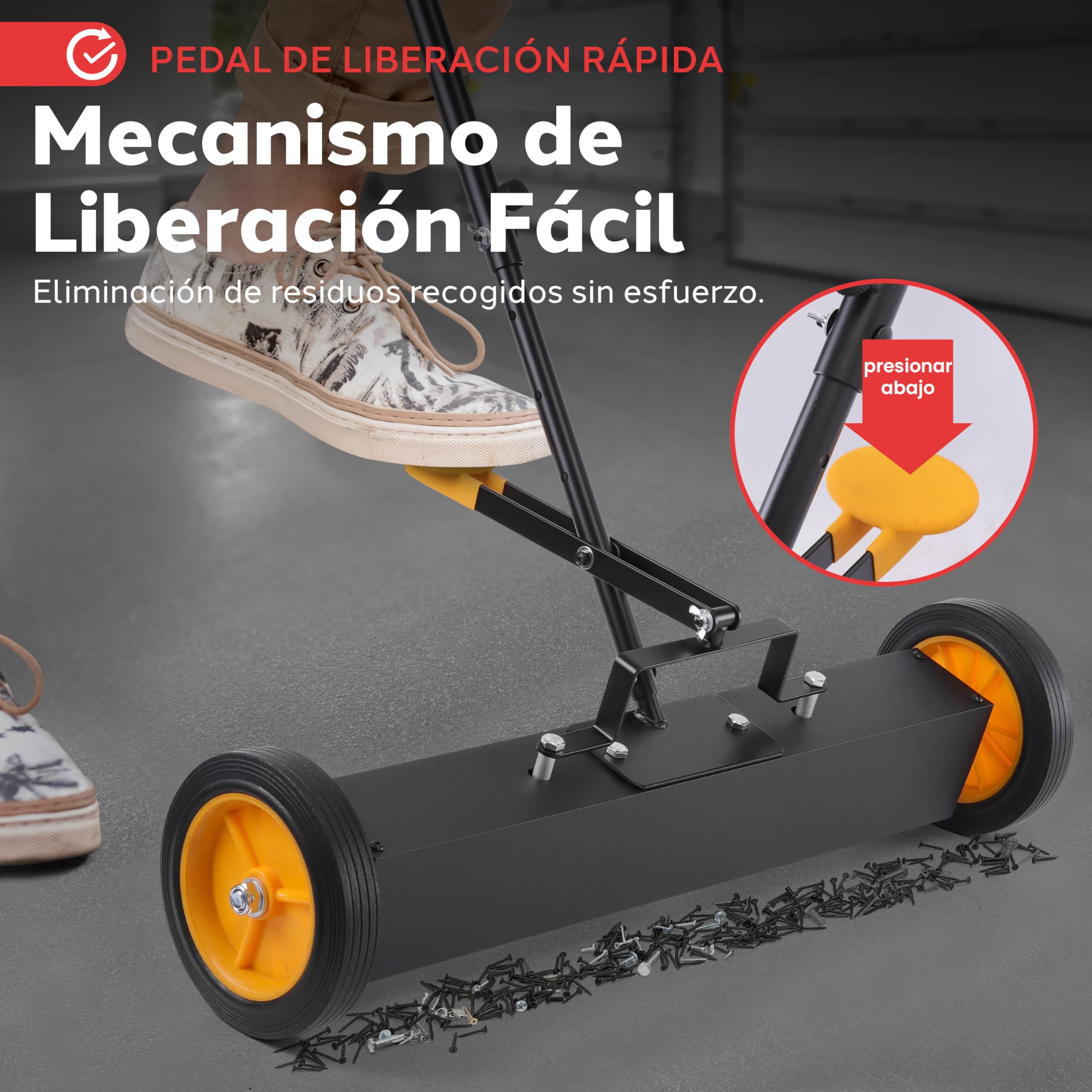 Pyle Barredora Magnética Rodante, de 24”, con Mango Ajustable, Recolector de Metales. Resistente para Taller, Construccion y Uso Industrial