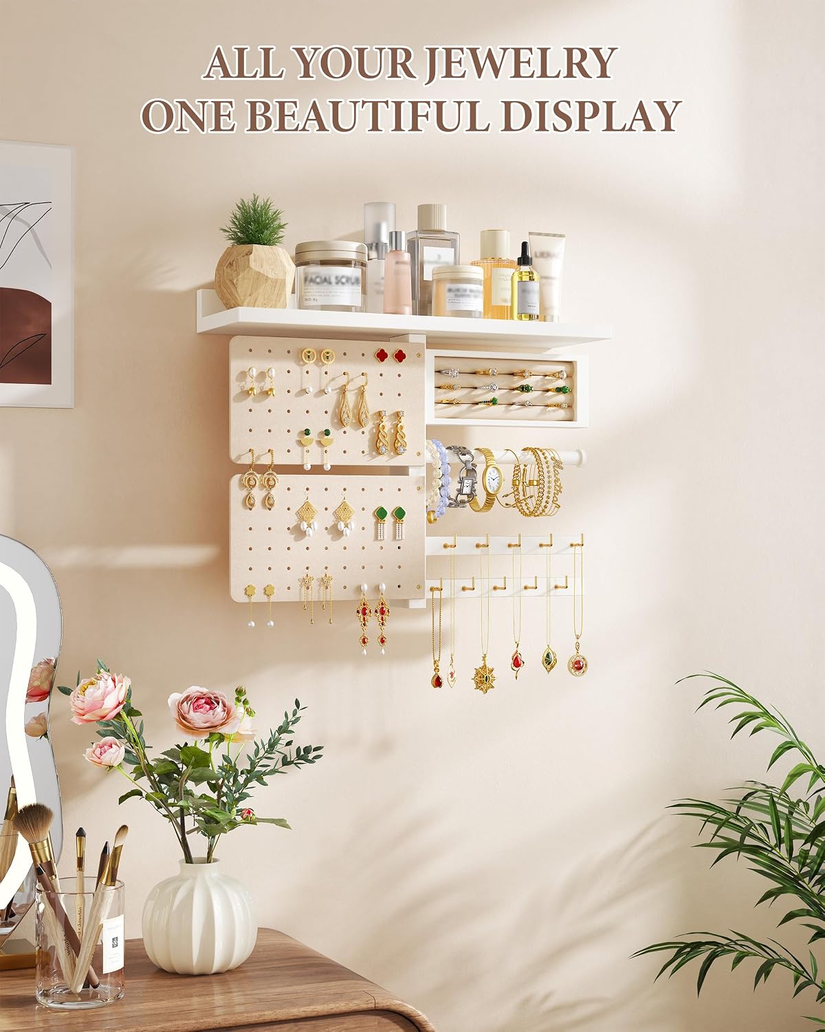 Hanging Jewelry Organizer Wall Display for Earrings Ring Necklaces