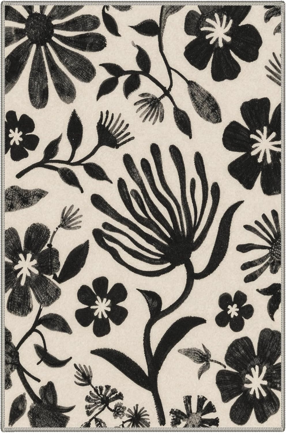 Bavni 2x3 Rug Machine Washable Low Pile Non Slip, Kitchen Rugs for Floor Entryway Front Door Bathroom, Small Indoor Door Mat with Floral Silhouette