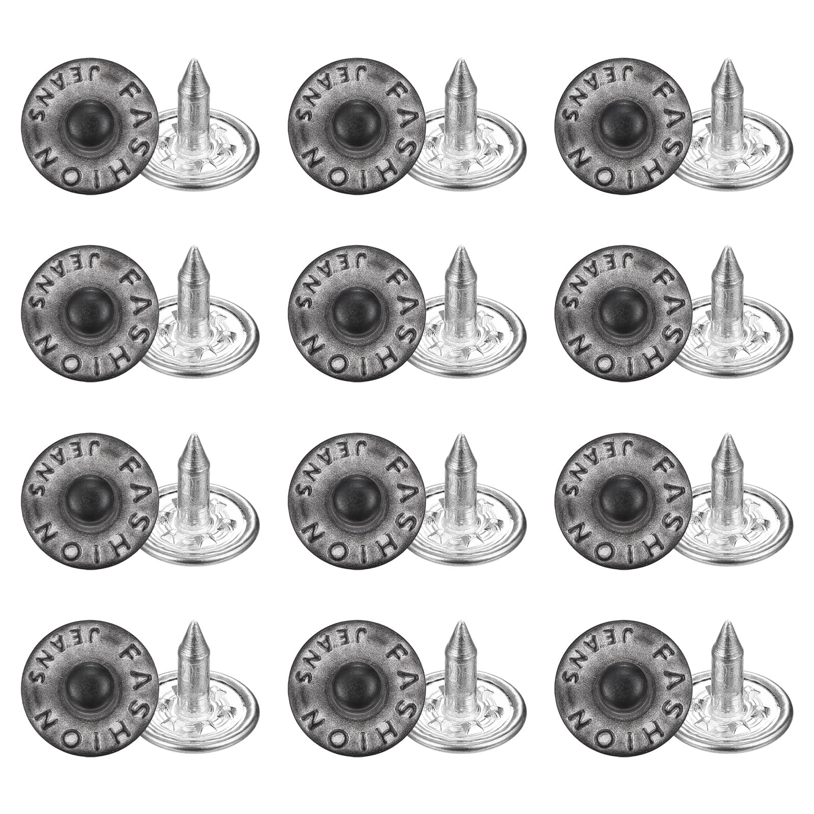 sourcing map 50 Sets Jean Rivets 9.5mm Metal Jeans Buttons Replacement Kit Universal No Sew Denim Fasteners Nipple Rivets Little Letter Style for Jeans Pants Jackets Bags Crafts, Bi-Color Tin