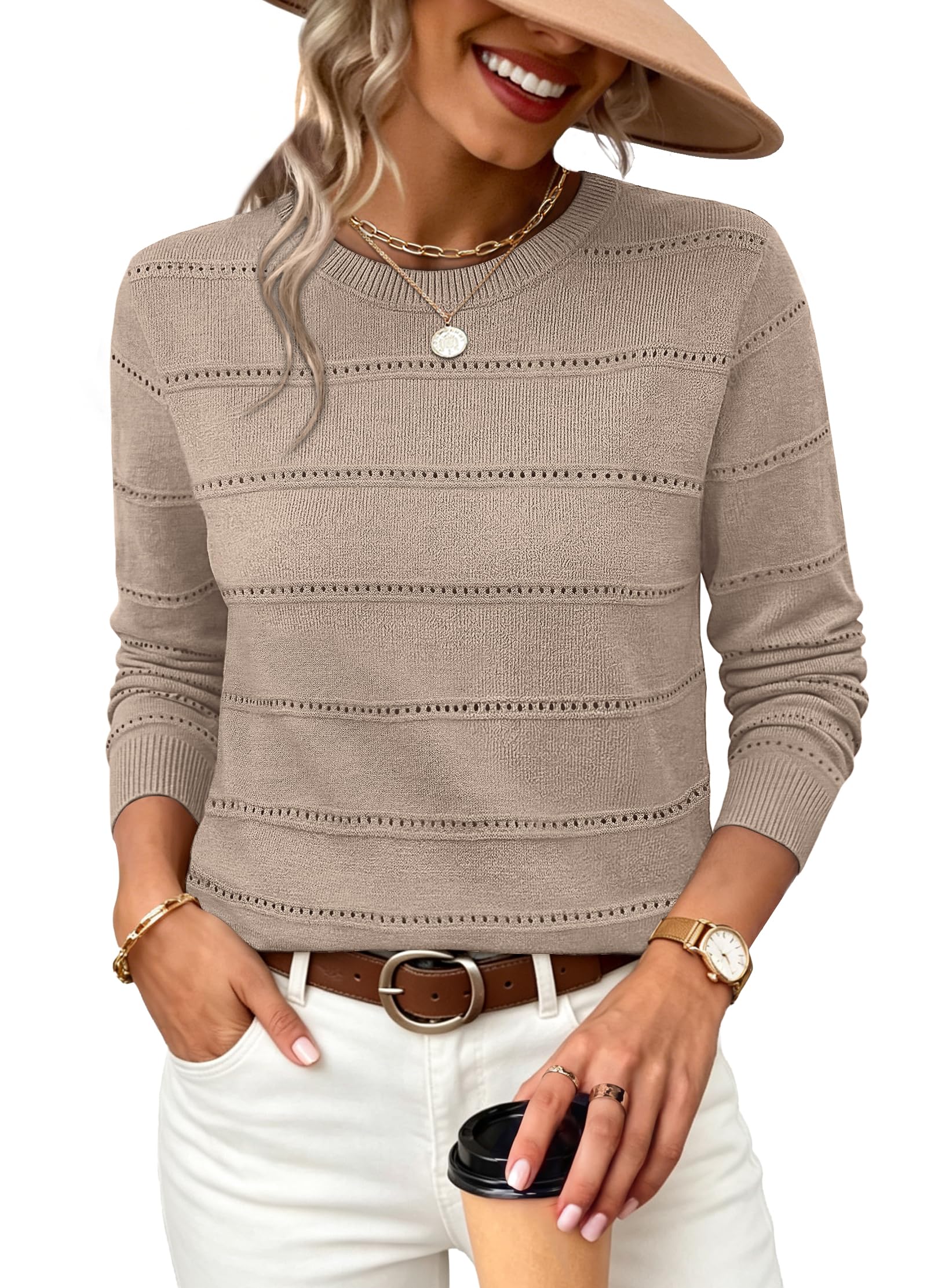 WIHOLL Fall Outfits for Women 2026 Hollow Out Knit Sweater Fashion Clothing