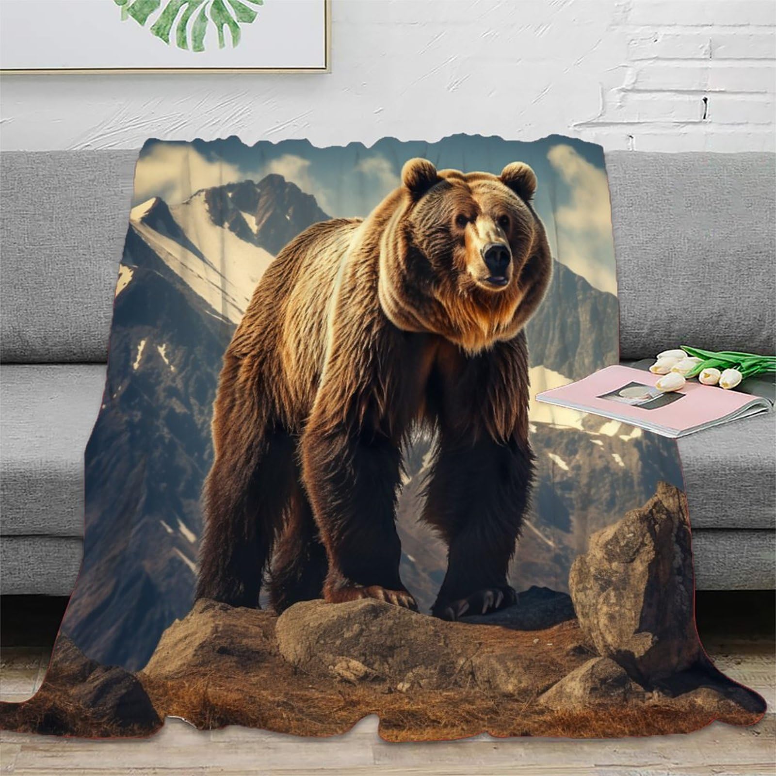 KeAan Grizzly Bear 3D Brown Bear Pattern Fleece Throw Blanket for Sofa Couch Bed Decor Plush Blanket Brown Bear Style Warm Fuzzy Blanket 60x80inch(150x200cm)