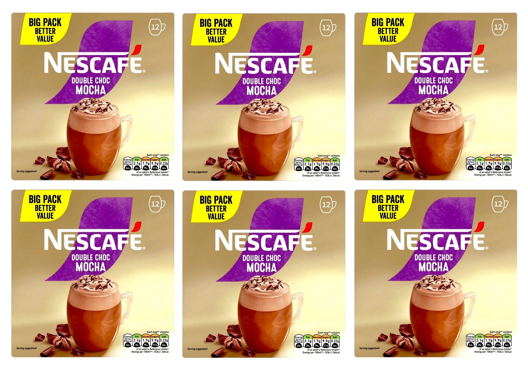 NESCAFÉ Double Choc Mocha x12 Instant Coffee Sachets (Pack of 6