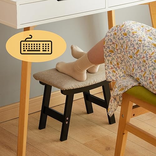 Miniatura 8 de Taburete para pies, reposapiés otomano, taburete de bambú debajo del escritorio, taburete pequeño para sala de estar, dormitorio y cocina (patas