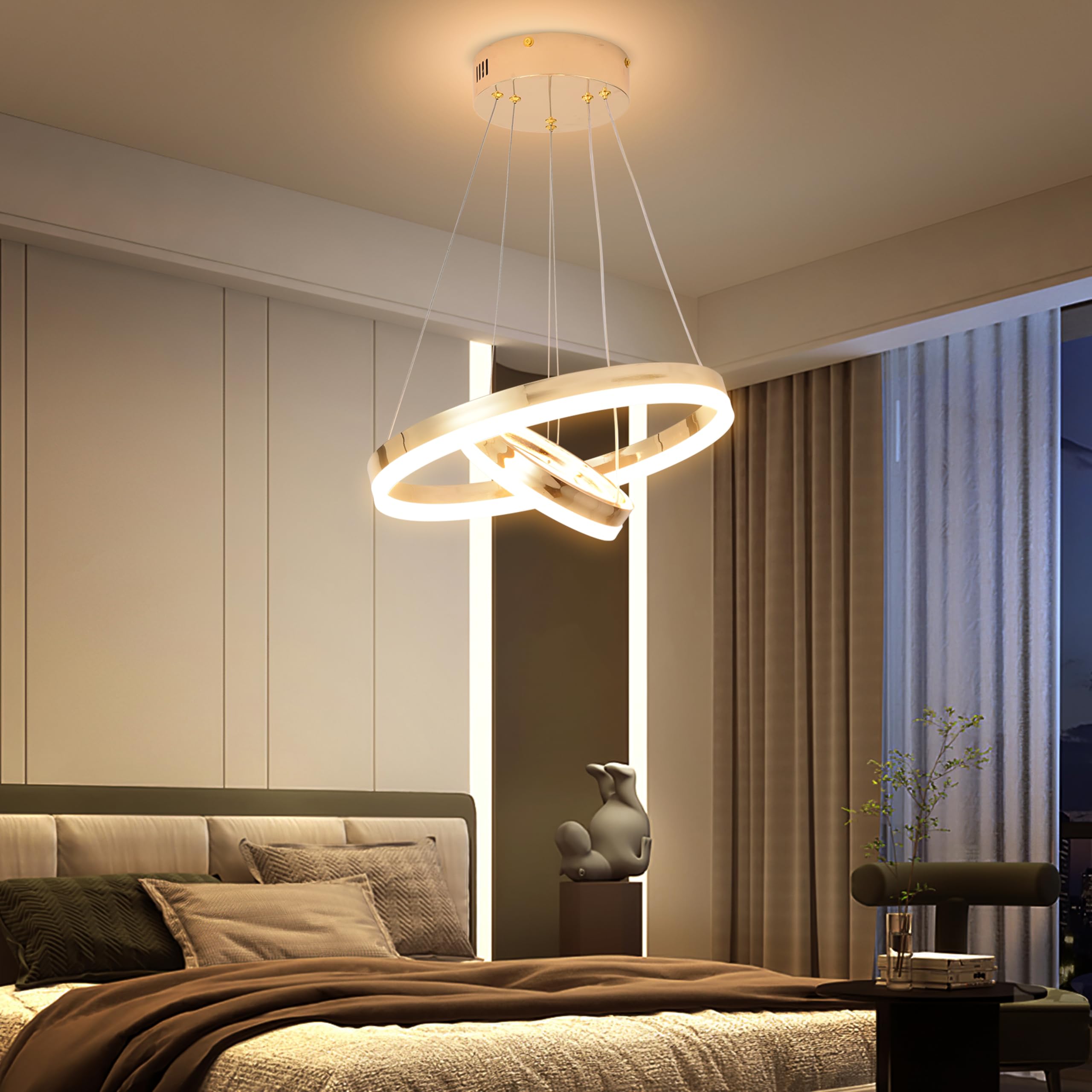 Photo 1 of **MISSING PARTS**
KAUCQI High Ceiling Chandelier Dimmable 3000K-6000K, LED Staircase Chandelier, Large Chandeliers for High Ceilings, Entryway, Villas and Stairs, Adjustable Length to 79", 6 Rings, Gold