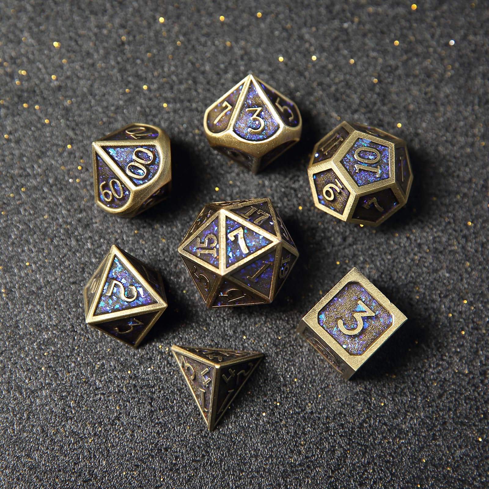 Metal D&D Dice Set 7-Piece Polyhedral Dice - D20, D12, D10, D8, D6, D4 for Dungeons & Dragons, MTG Games, Shine Bronze