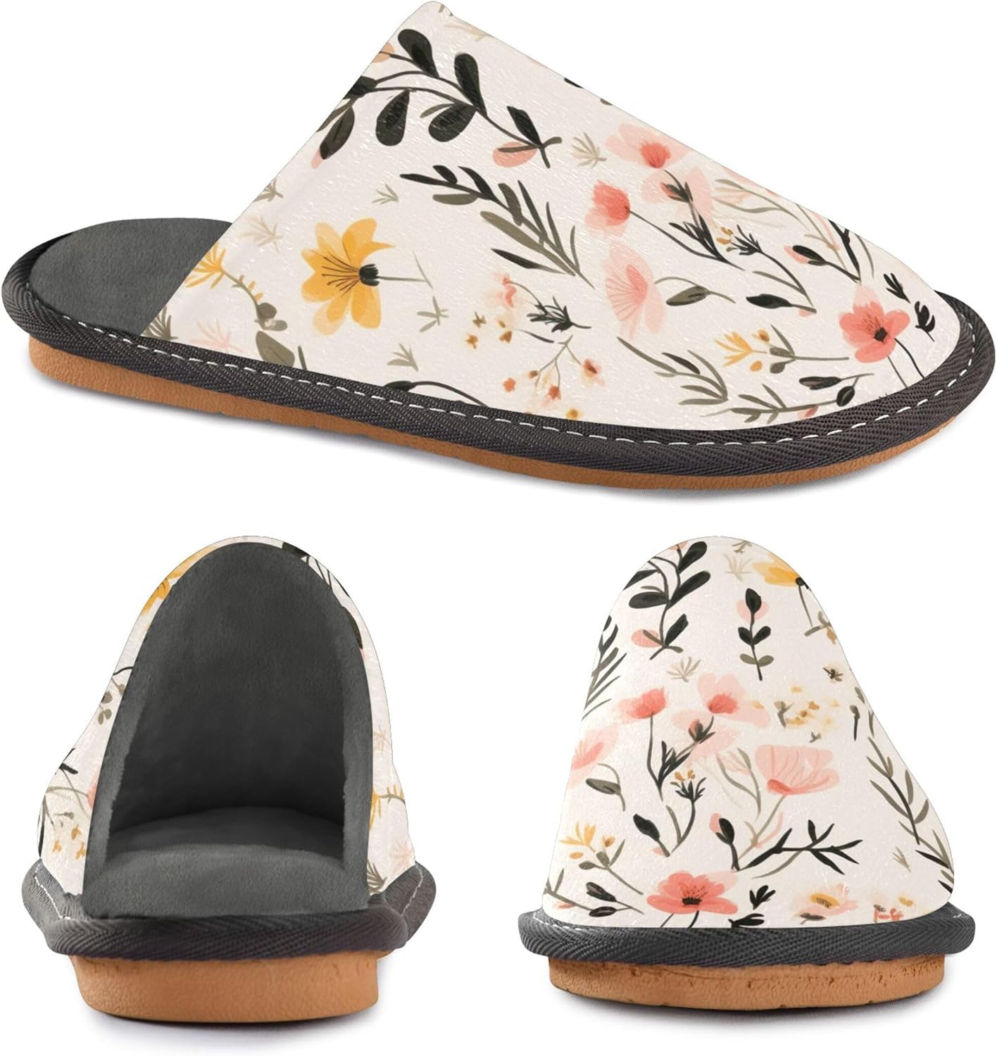 Boho Floral Garden Flower House Slippers – Cozy Fuzzy Slippers for Guests, Washable & Disposable, Perfect for Shoeless Home, Spa & Hotel Use A110893
