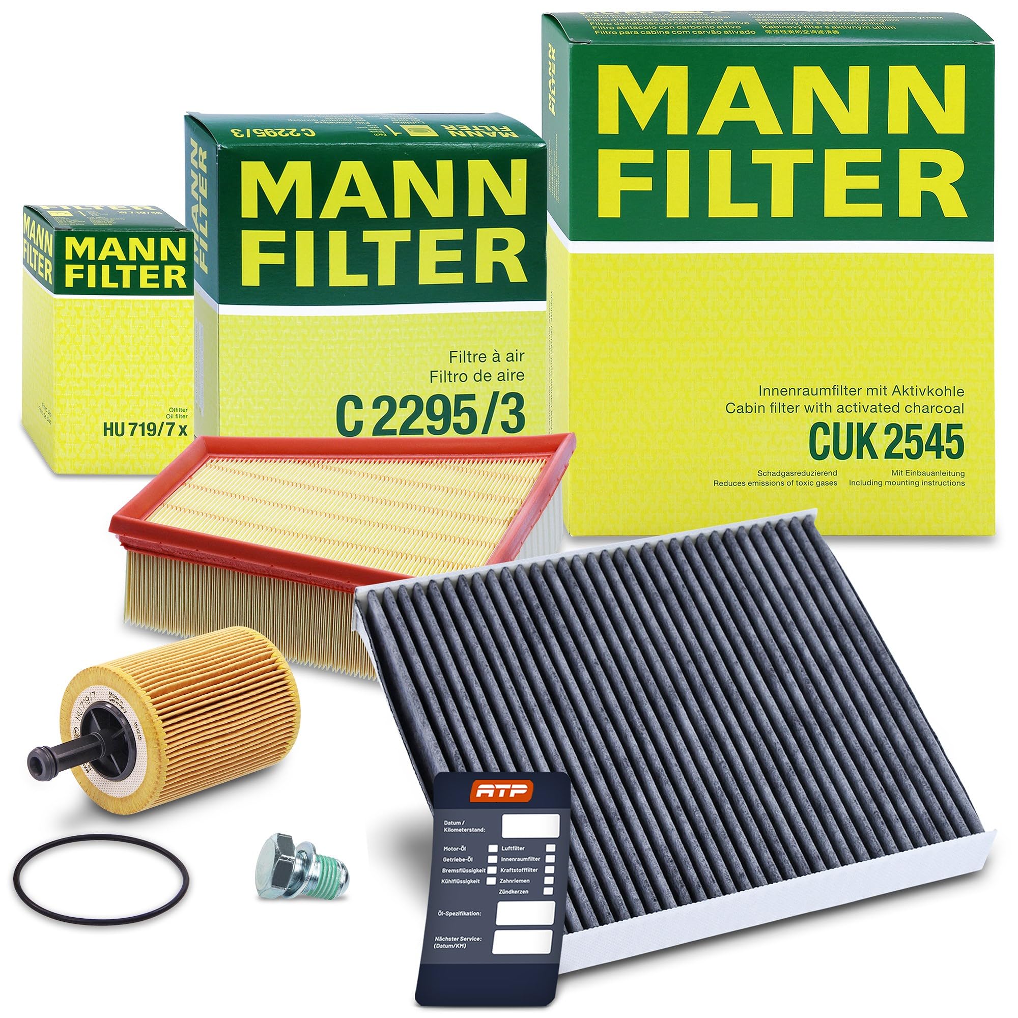 MANN-FILTER Inspektionspaket Filterset 1x Ölfilter, 1x Luftfilter, 1x Innenraumfilter (Aktivkohlefilter), Kompatibel mit SEAT CORDOBA, IBIZA, SKODA FABIA 1, FABIA 2 ROOMSTER, VW FOX POLO