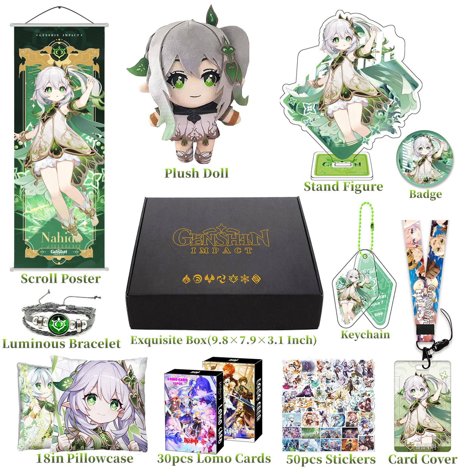 Genshin Impact Gift Set - Plush Doll, Brooches, Keychains, Stickers & More (Tartaglia/Snezhnaya)