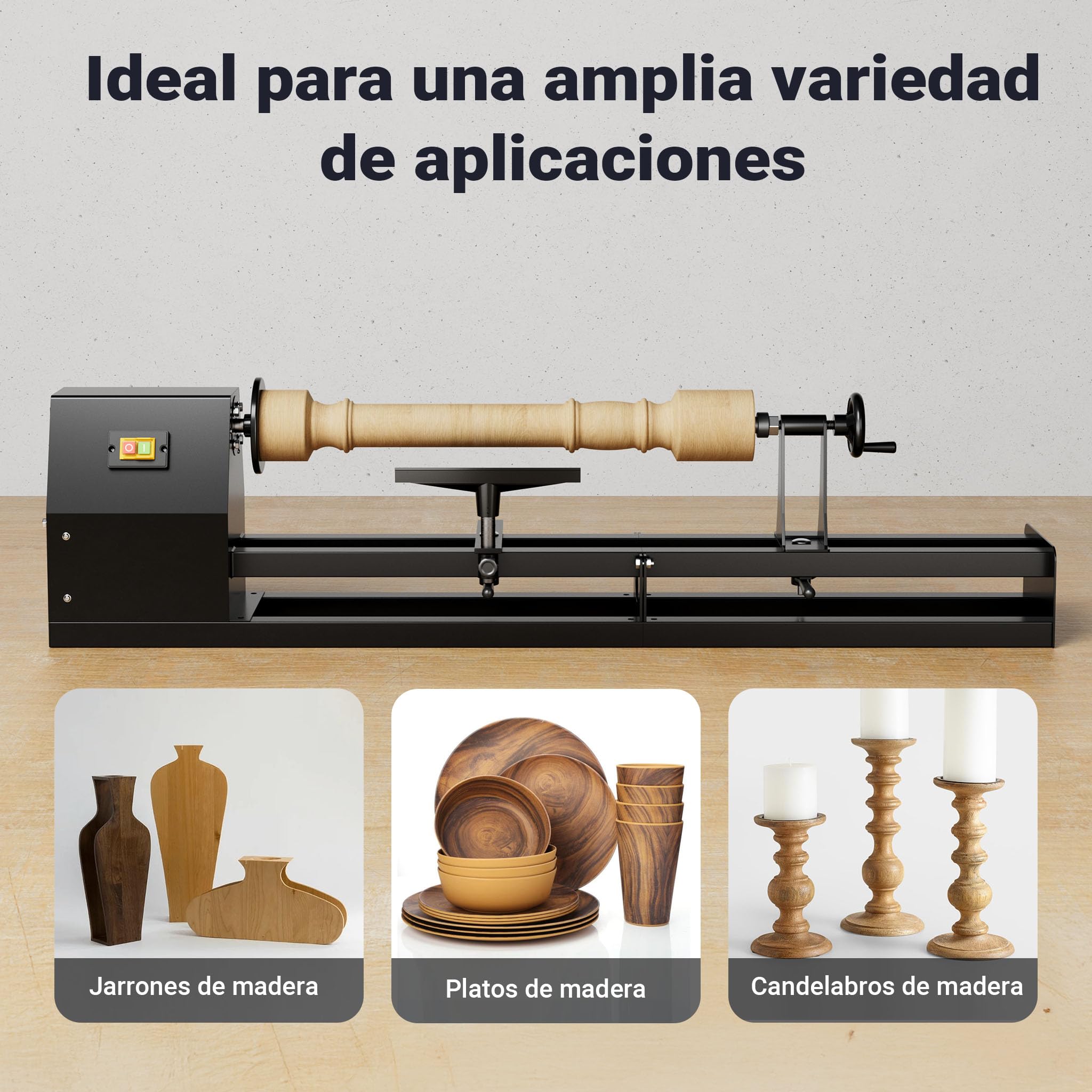 Torno madera eléctrico 400W Banco torneado regulable Máquina carpintería Banco trabajo carpintero