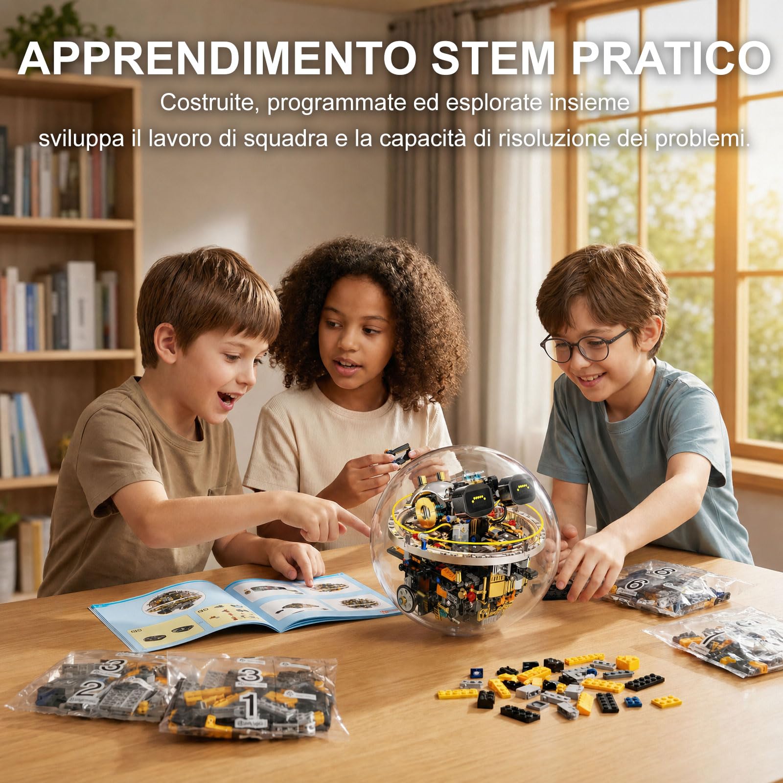 Kit per robot a sfera per bambini da 8 a 12 anni, rotola tramite app o telecomando, diverse espressioni degli occhi, giocattolo educativo della robotica STEM come regalo per ragazzi e ragazze (804