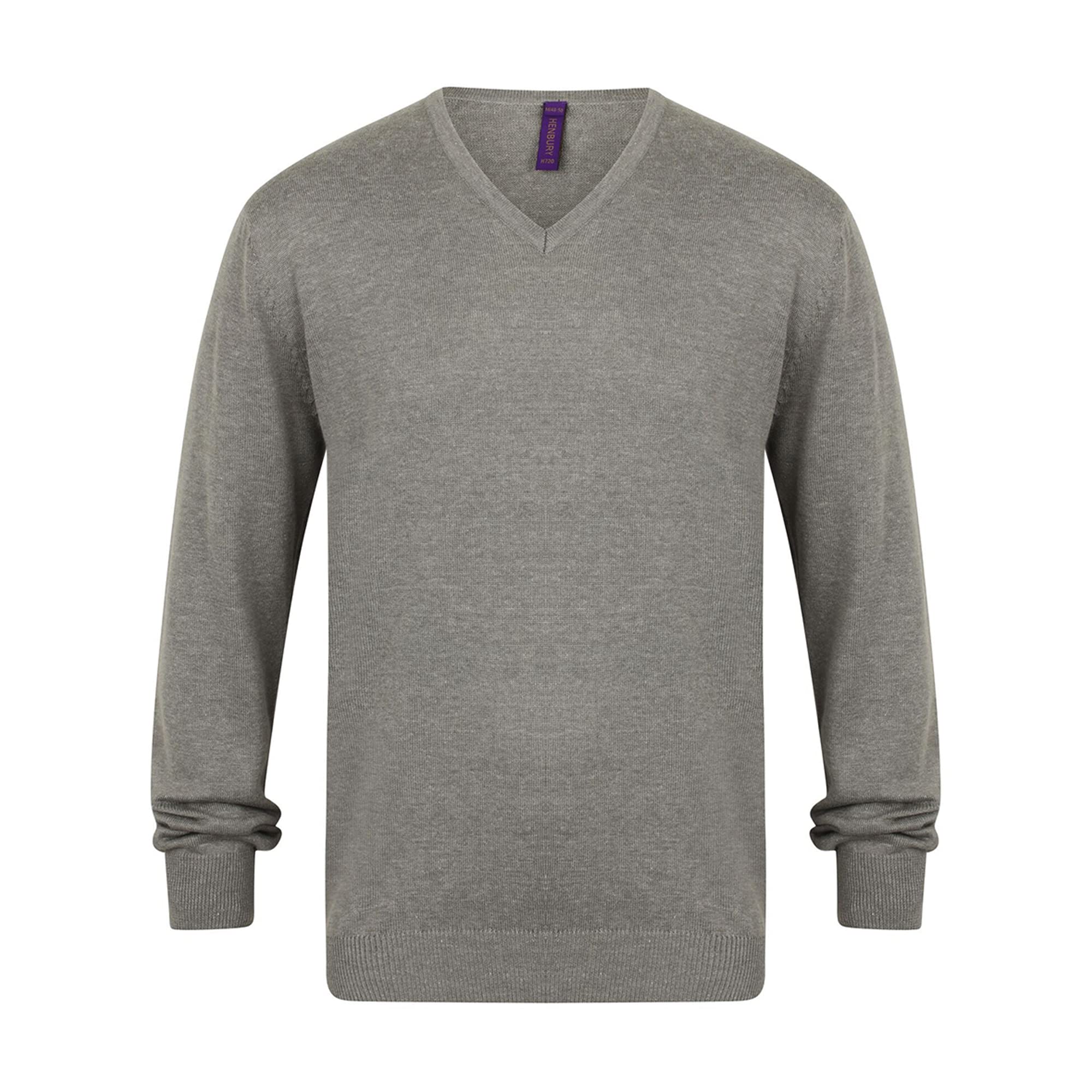 Henbury Men's Slate Grey Marl 12 Gauge Fine Knit V-Neck Jumper/Sweatshirt (4Xl) (Slate Grey Marl)
