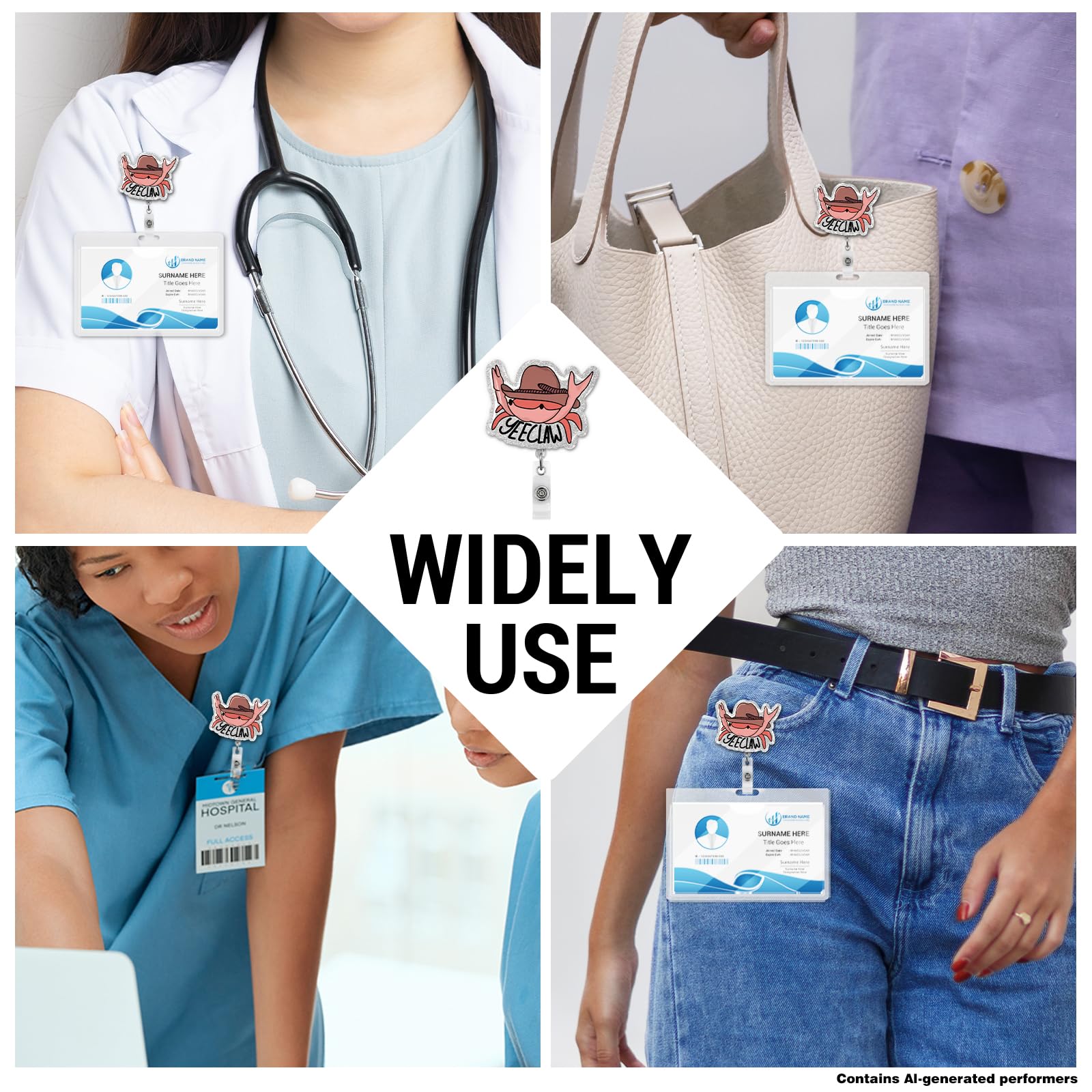 Yee - Porta badge retrattile a forma di granchio cowboy, con clip per nome, tesserino identificativo, per dottori, infermieri, studenti, insegnanti