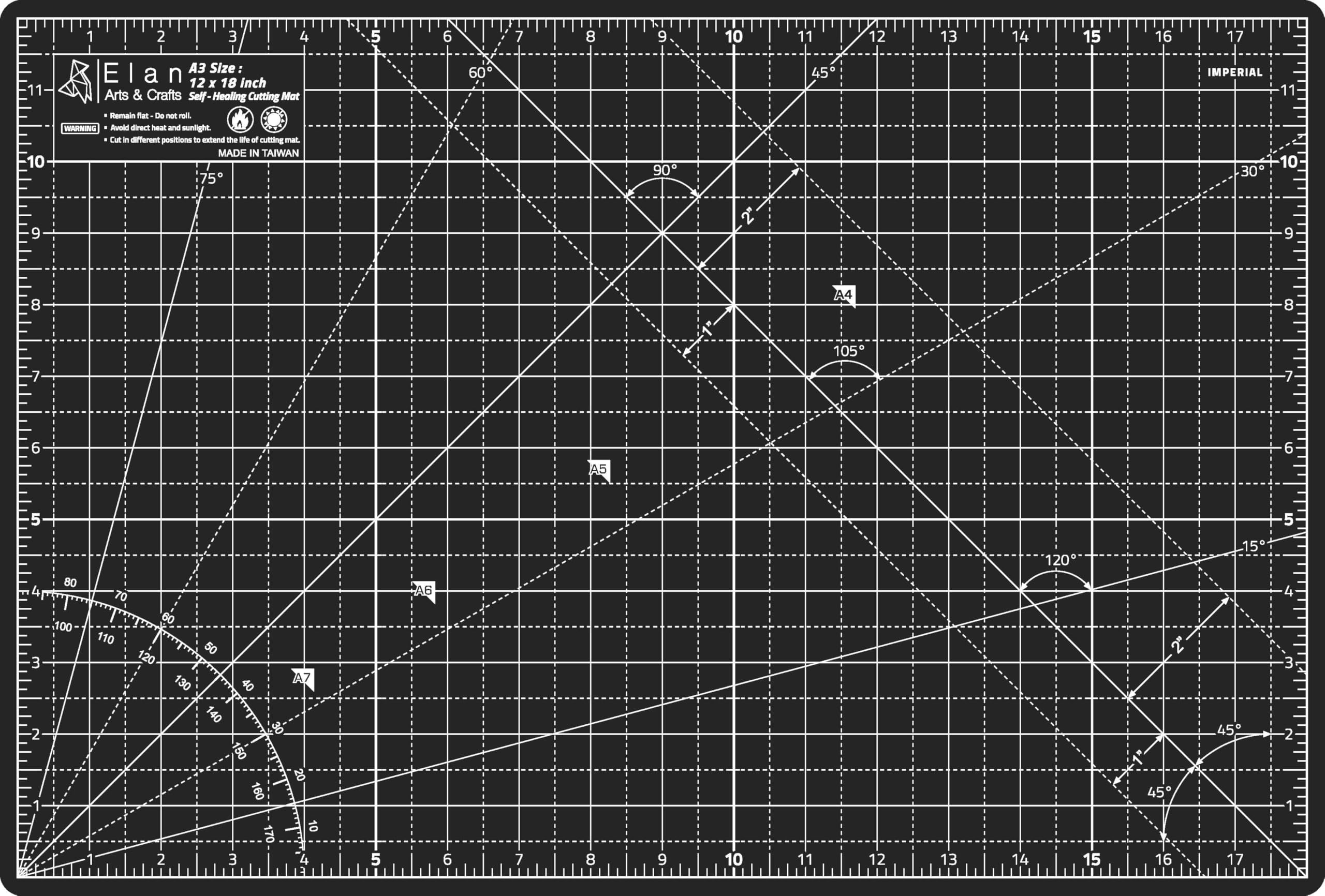 Elan Cutting Mat A3 Black & Taupe, Self Healing Cutting Mat 12x18 Inch, 5-Ply Craft Board Black, Hobby Board for Crafts 12x18 Inch