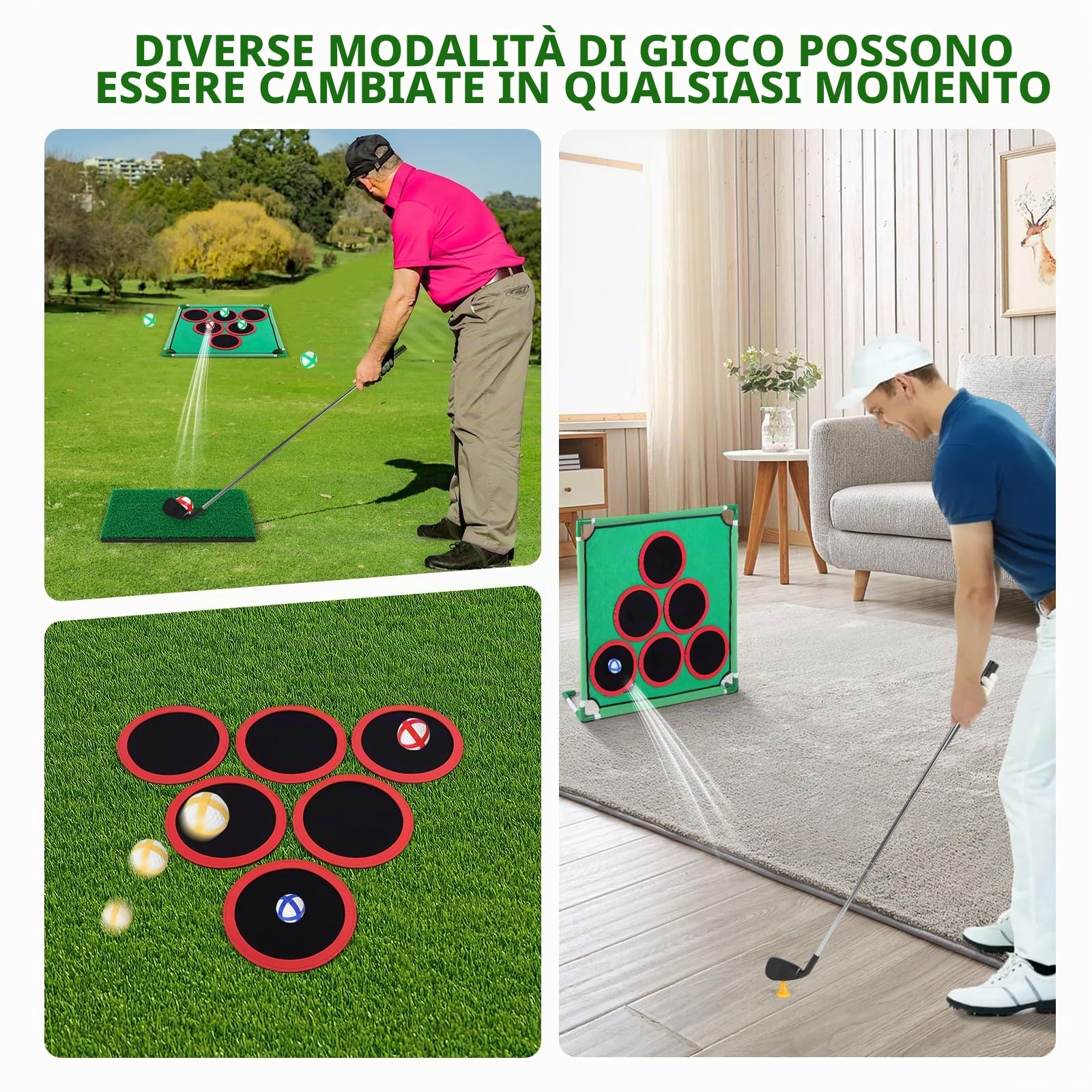 Set da gioco di golf per interni ed esterni, gioco di golf e pong, giocattoli da golf con tappetino da putt, borsa da trasporto, 6 coperture per buche, giochi da festa/da giardino per bambini (set da