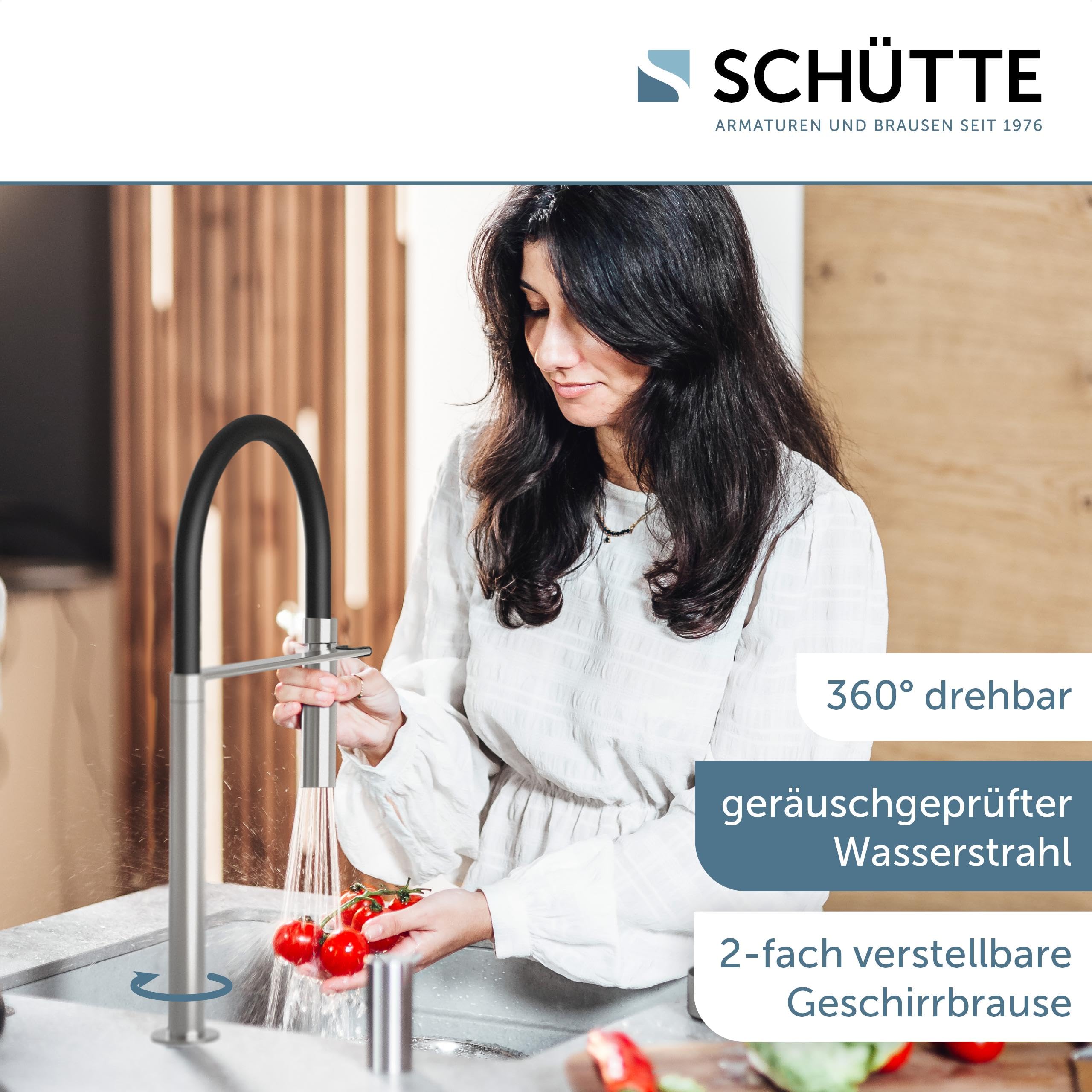 SCHÜTTE Aquadot, rubinetto digitale per lavello con controllo intelligente, rubinetto moderno da cucina con tubo soft touch, effetto acciaio inox/nero