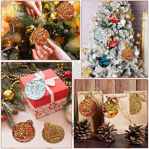 Miniatura 4 de Mifoci Moldes de resina blanca de Navidad con cuerdas doradas, moldes de resina epoxi de silicona de forma redonda, moldes de fundición de resina,