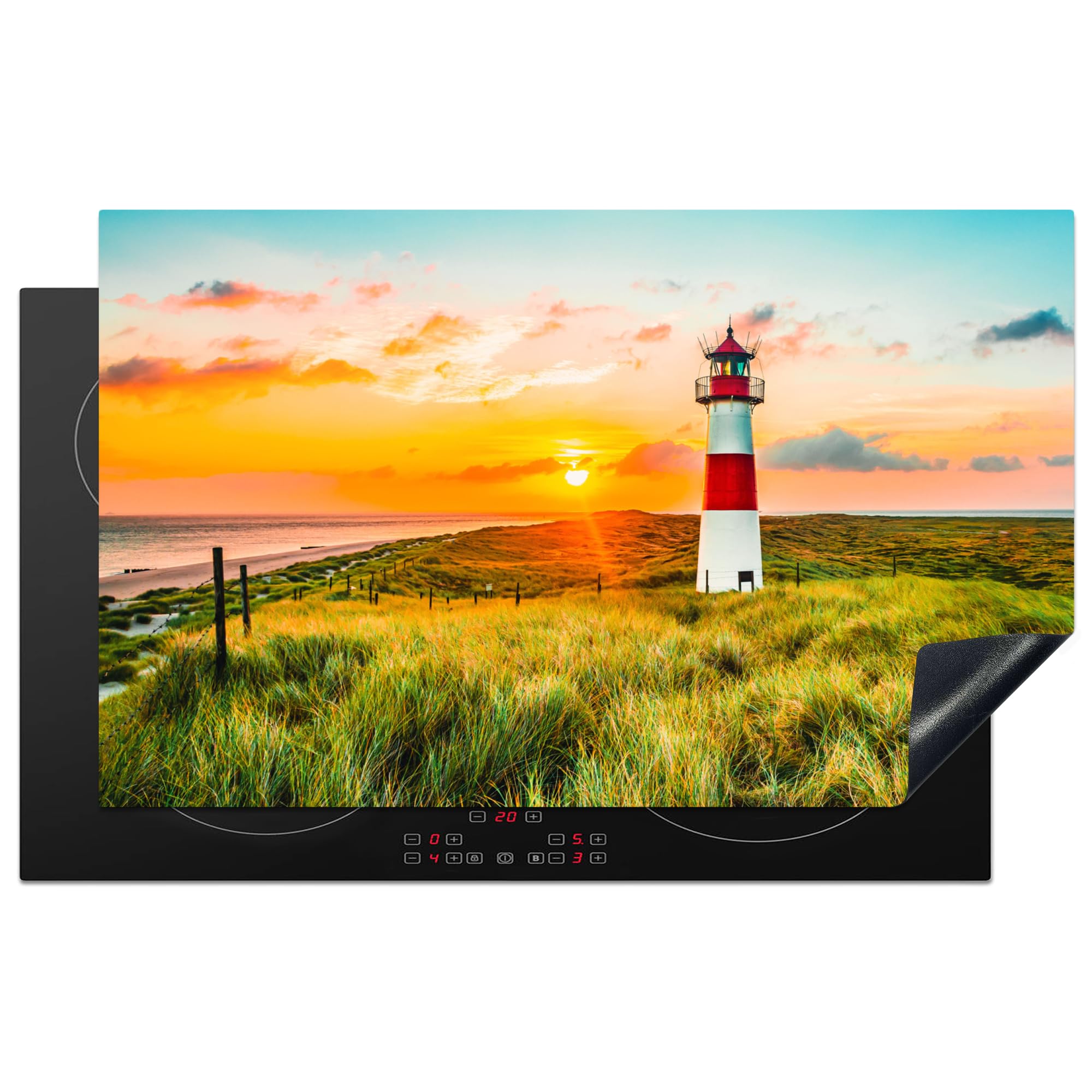 KitchenYeah© Induction Hob Cover Protector Mat 20.5"x33.5" / 85x52 cm Kitchen Universal Ceramic Covers for Electric Cookers Vinyl Lighthouse - Nature - Sun - Landscape - Grass - Beach