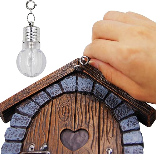Miniatura 6 de Juegoal Gnomo de hadas para el hogar, ventana y puerta en miniatura con lámpara de arena para decoración de árboles, hadas que brillan en la