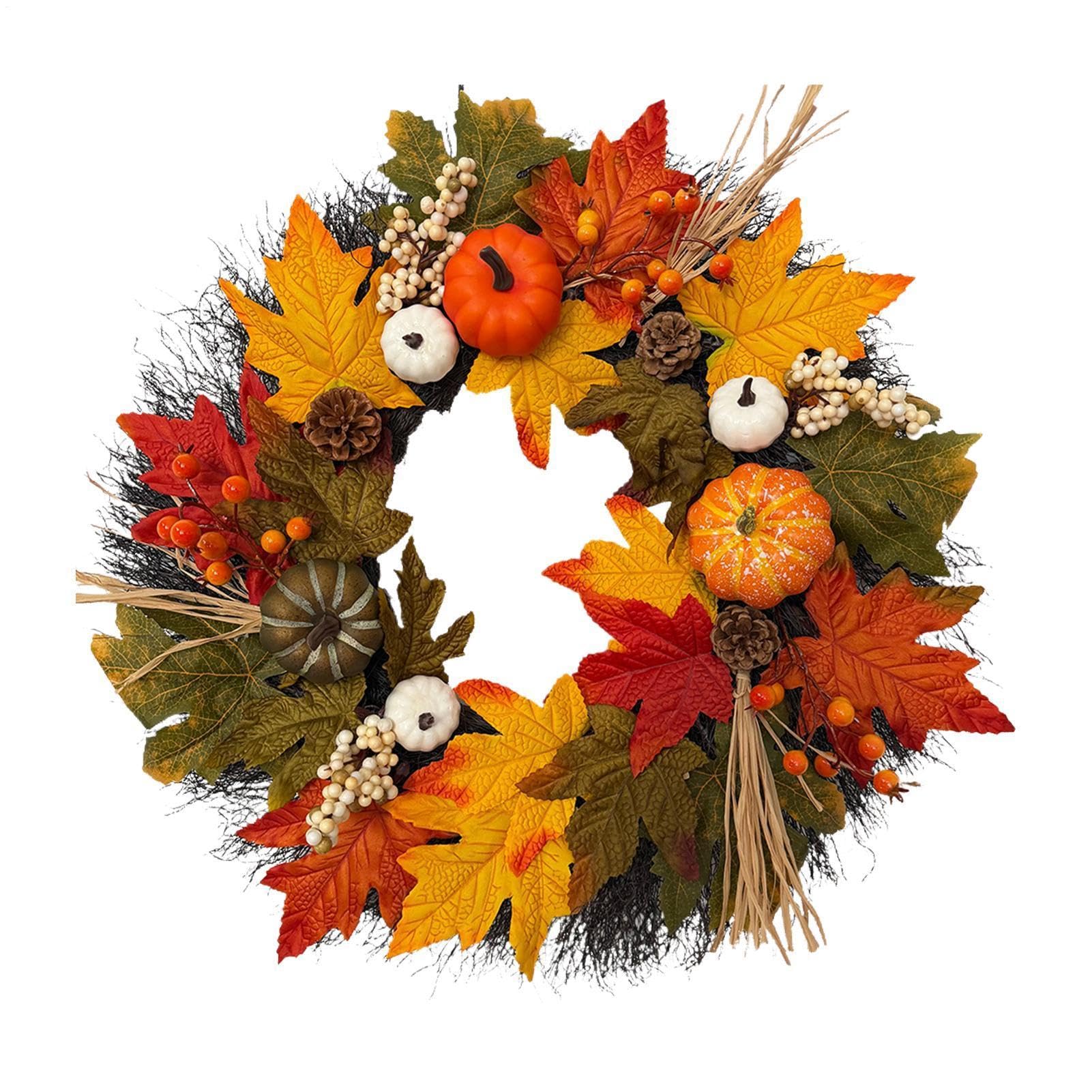 Corona de otoño para puerta con calabazas y bayas decorativas de Halloween exterior