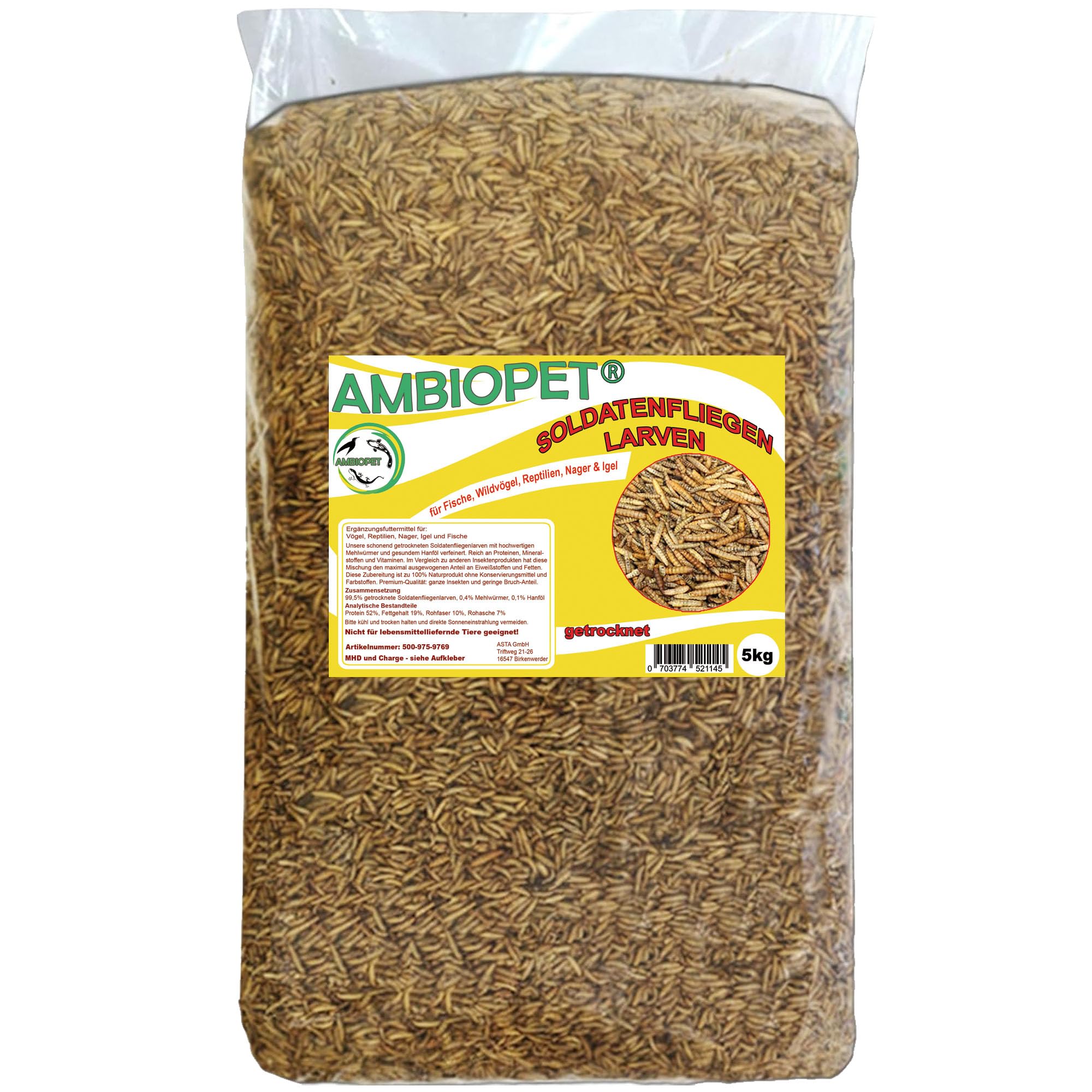 Ambiopet Soldatenfliegenlarven (Hermetia) getrocknet 5kg Packung, Black Soldier Fly, Protein- und fettreiches Wildvogelfutter, reich an Calcium und Laurinsäure - 2