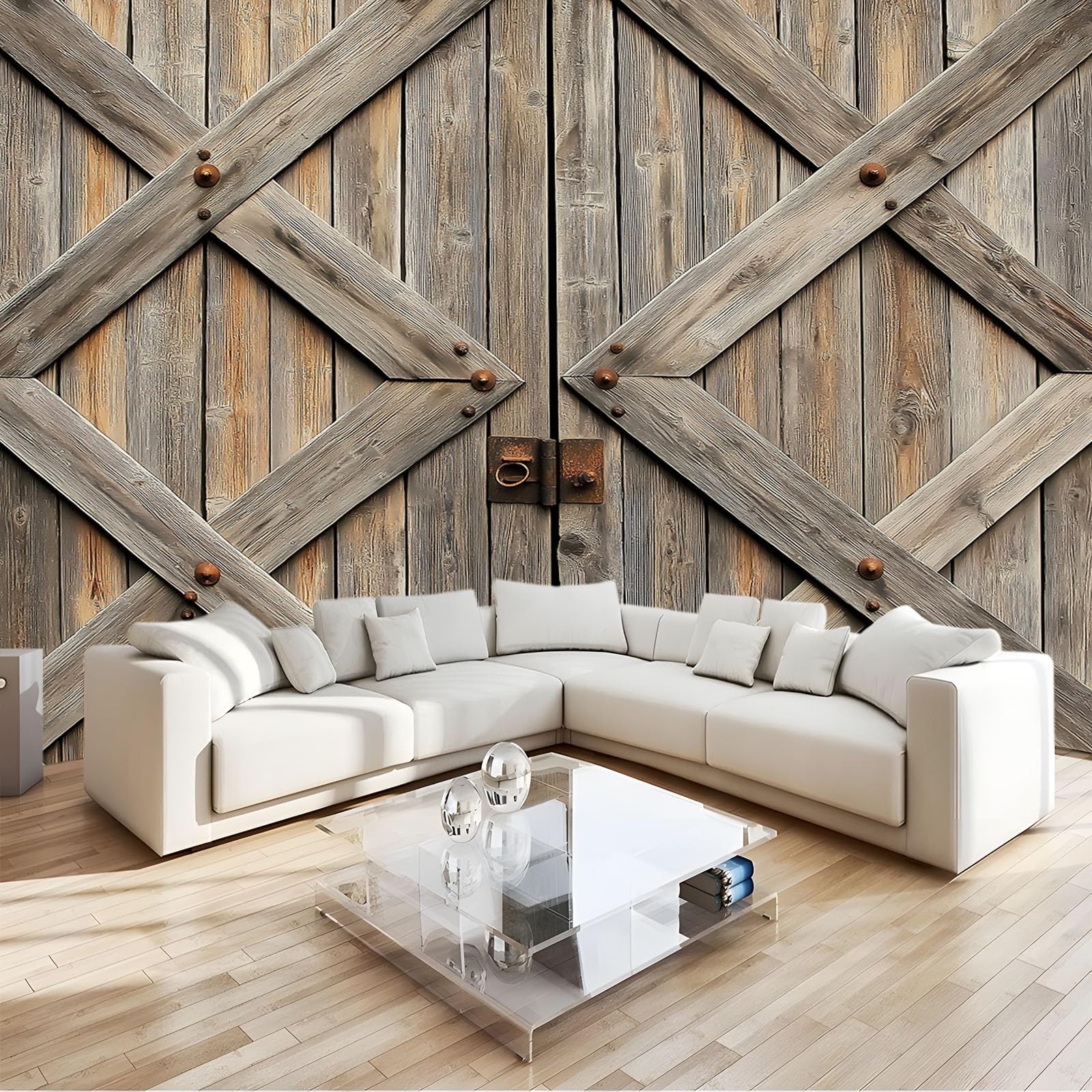 Papier Peint Panoramique Porte en Bois pour Agrandir une Pièce Poster 300x210
