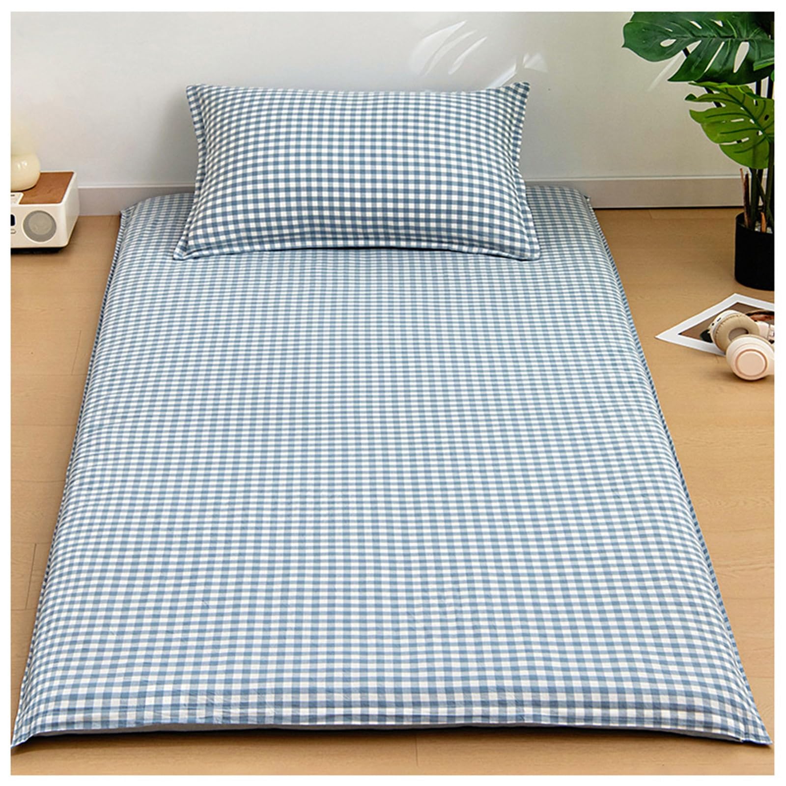 Housse De Matelas Futon en Coton avec Fermeture Éclair, Housse De Matelas De Sol Futon Japonais, Protection for Tatami De Sol Japonais, Lavable Et Facile À Enfiler/Retirer(Blue,160x210cm/63x83in)