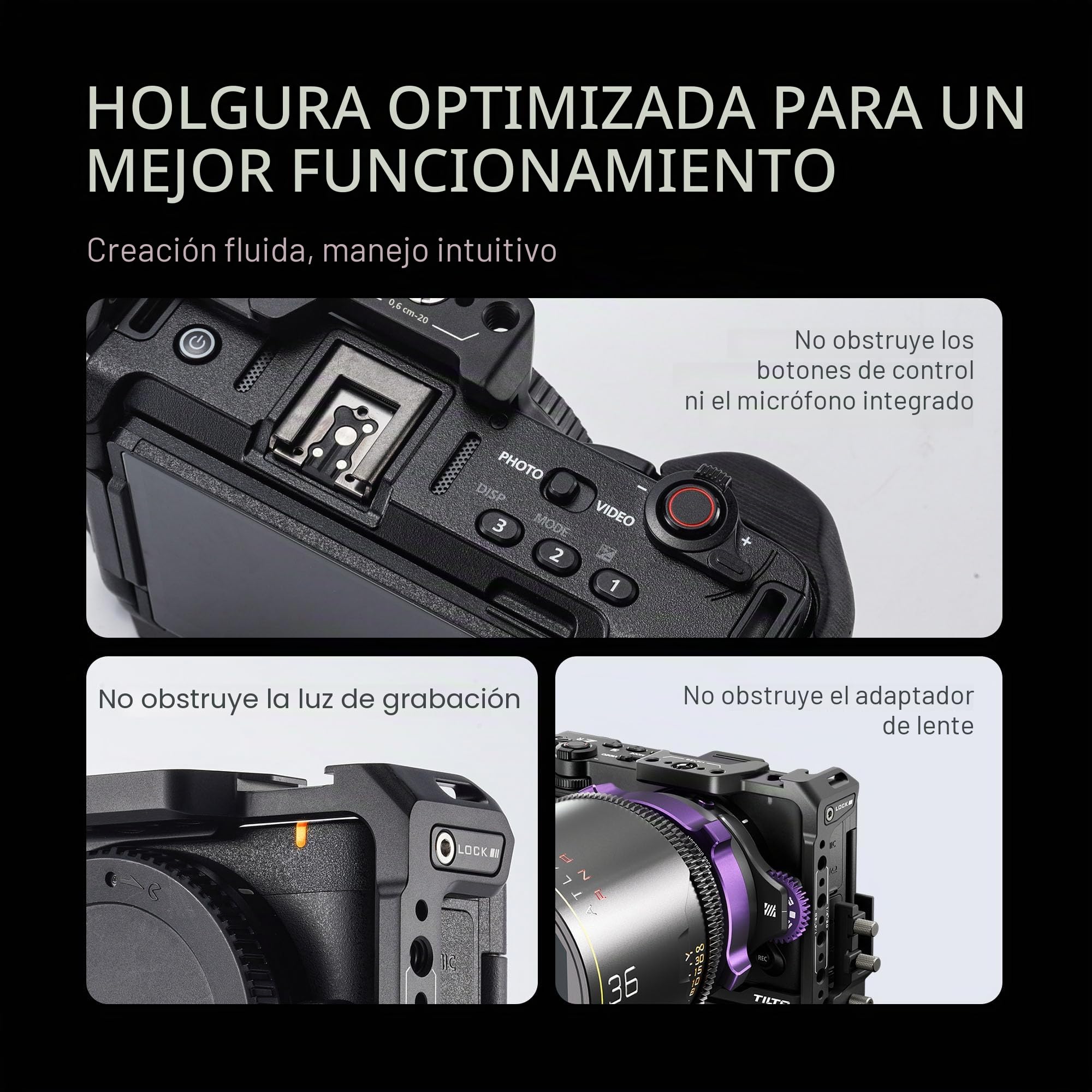Tilta ZR Cage, Jaula Completa para cámara Compatible con Nikon ZR con roscas de 3/8"-16, 1/4"-20, Micro HDMI y Abrazadera para Cable USB-C - Negro TA-T98-FCC-B