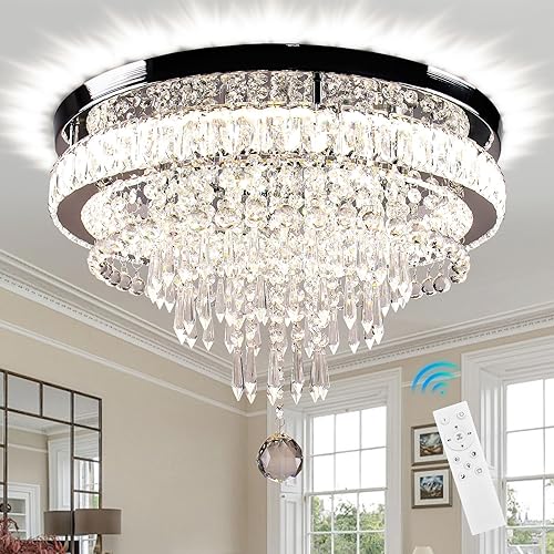 FRIXCHUR Candelabros de cristal modernos de 19.7 pulgadas, lámpara de techo LED con control remoto, lámpara de araña para dormitorio, sala de estar,