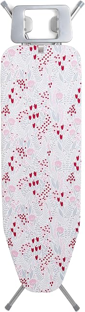 Kleeneze KL063052UKFLOEU Collapsible Ironing Board, Anti-Slip Foot Caps, 100% Cotton Removable Cover for Smooth Press, Compact Storage, Perfect for Left or Right-Handed Users, Floral Print