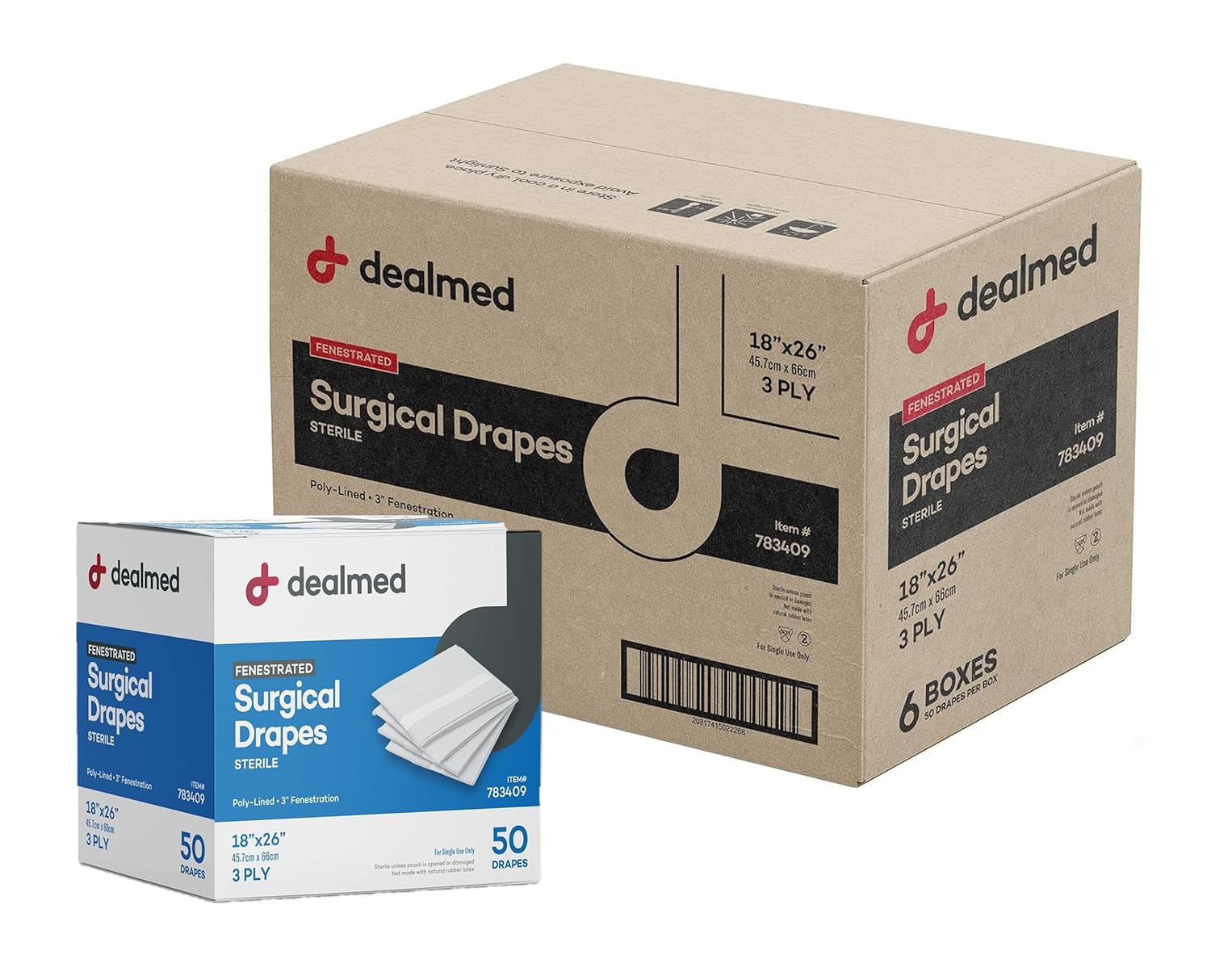 Dealmed Fenestrated Sheets – 50 Count 3-Ply Poly-Lined Drape Sheets with 3" Fenestration, Blue Material, Perfect for Hospitals, Medical Facilities, and Physicians’ Offices, 18" x 26" (Pack of 6)