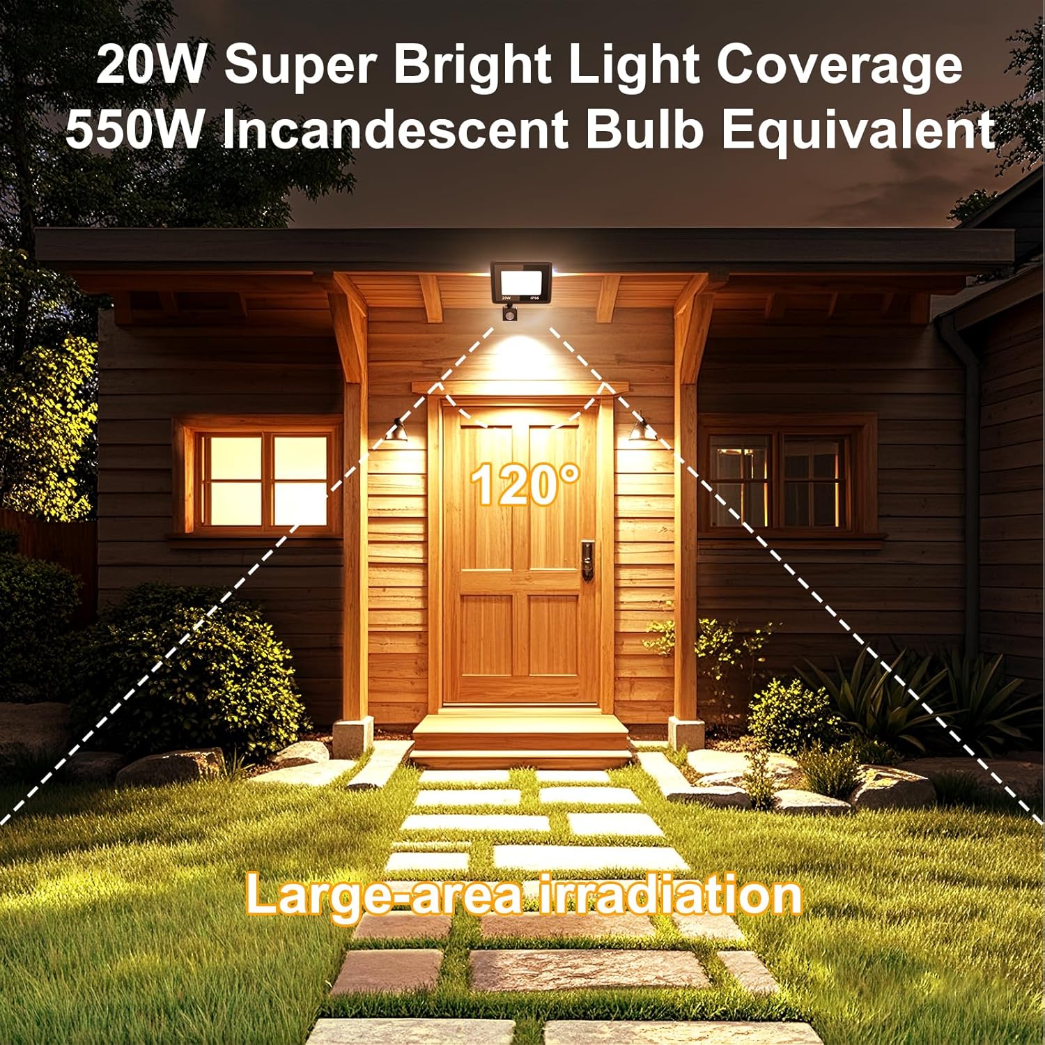 MIWAT 3-Pack 20W Motion Sensor Warm White LED Flood Light - IP66 Waterproof Black Work Light with Plug for Patios, Workshops, Walkways