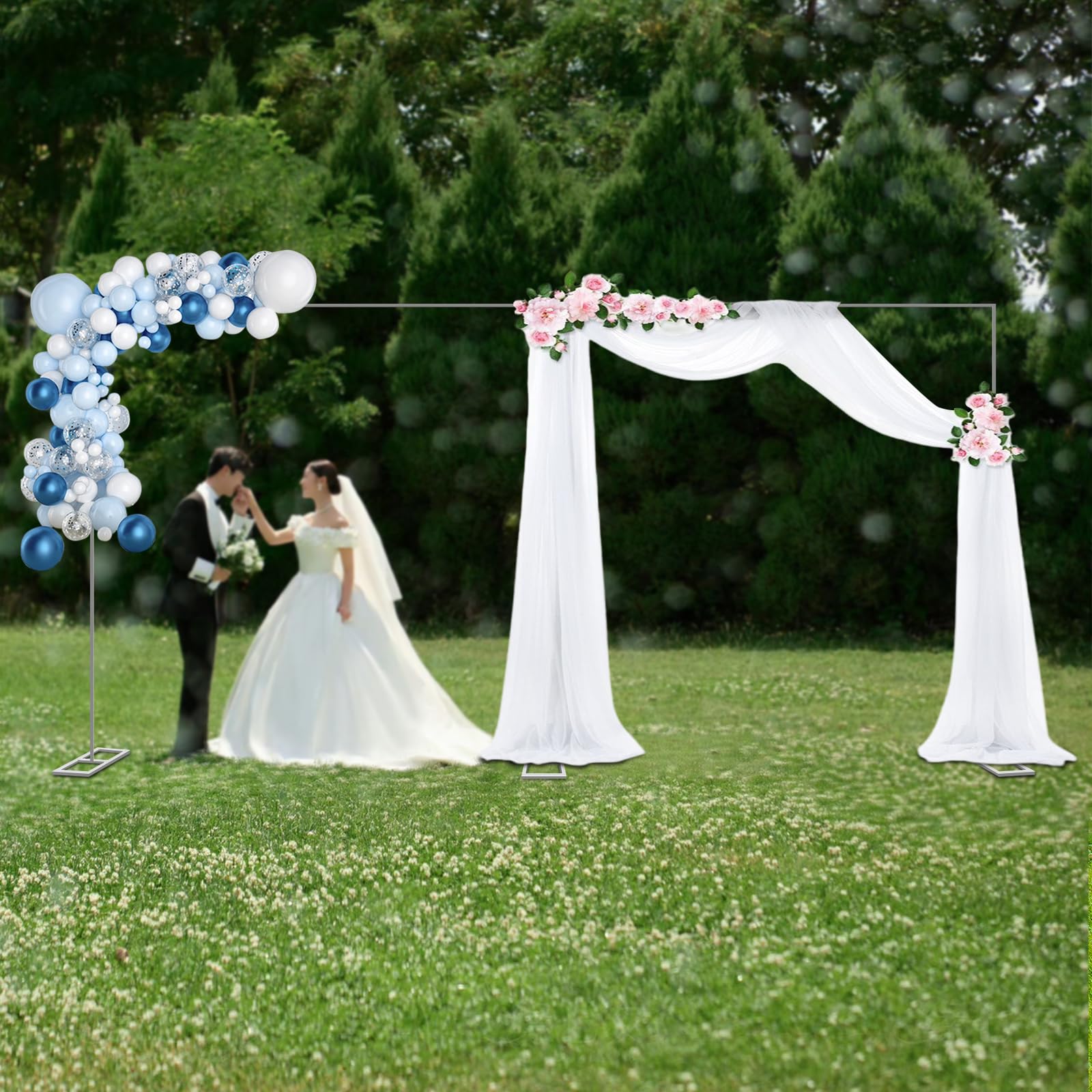 Arche de mariage 3 x 6 m - Support de fond en acier inoxydable - Grand système de fond rétractable avec socle stable pour studio photo, mariage, décoration d'anniversaire
