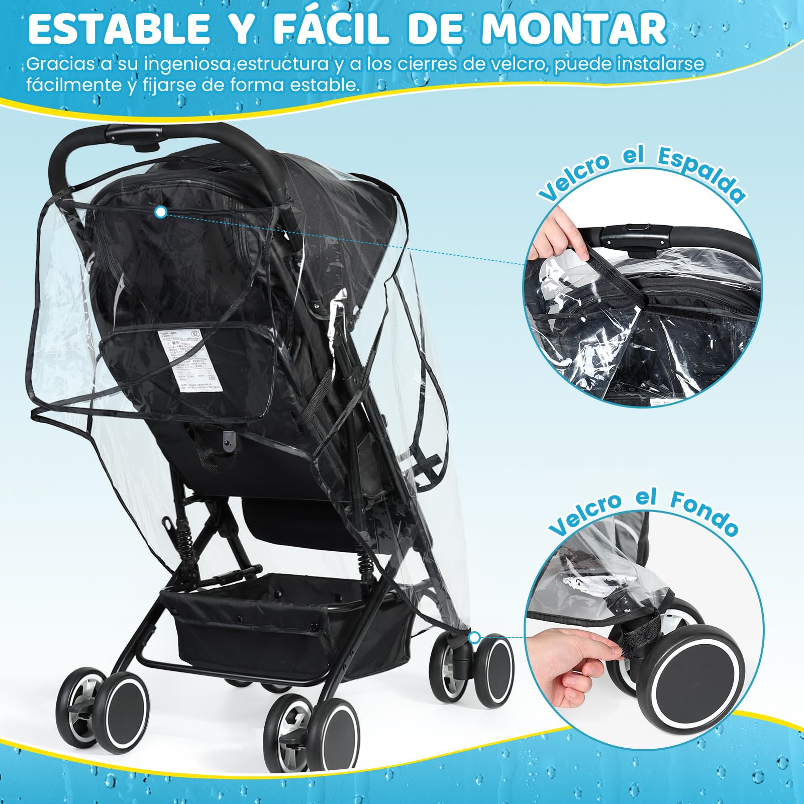 Orzbow Plastico Lluvia Silla Paseo Universal, Transpirable Protector Lluvia Carro Bebe Universal con Ventana, Burbuja Lluvia Universal Silla Paseo Plegable, Ultra Impermeable, Inodora y Duradera