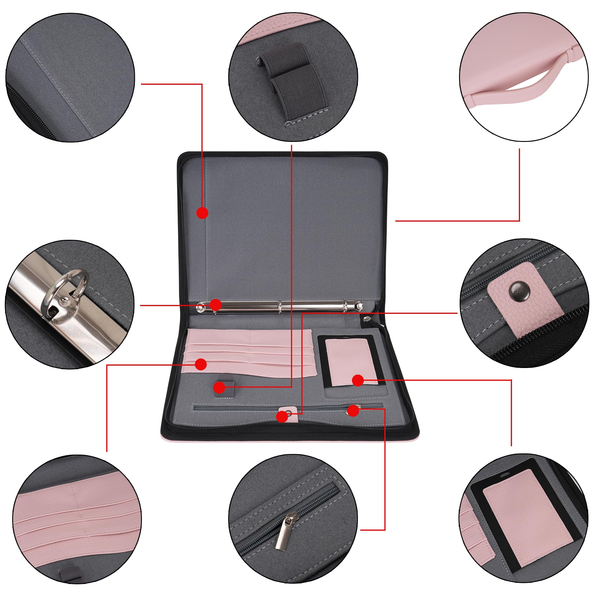Wonderpool Travel Zippered Portfolio 3 Ring Binder A4 Padfolio Document Case with Removable Clipboard Legal Pad Holder - Image 2