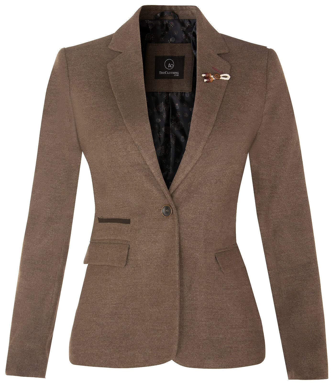Infinity Leather Women's Light Brown Tweed 1920S Herringbone Blazer In | : Size 20