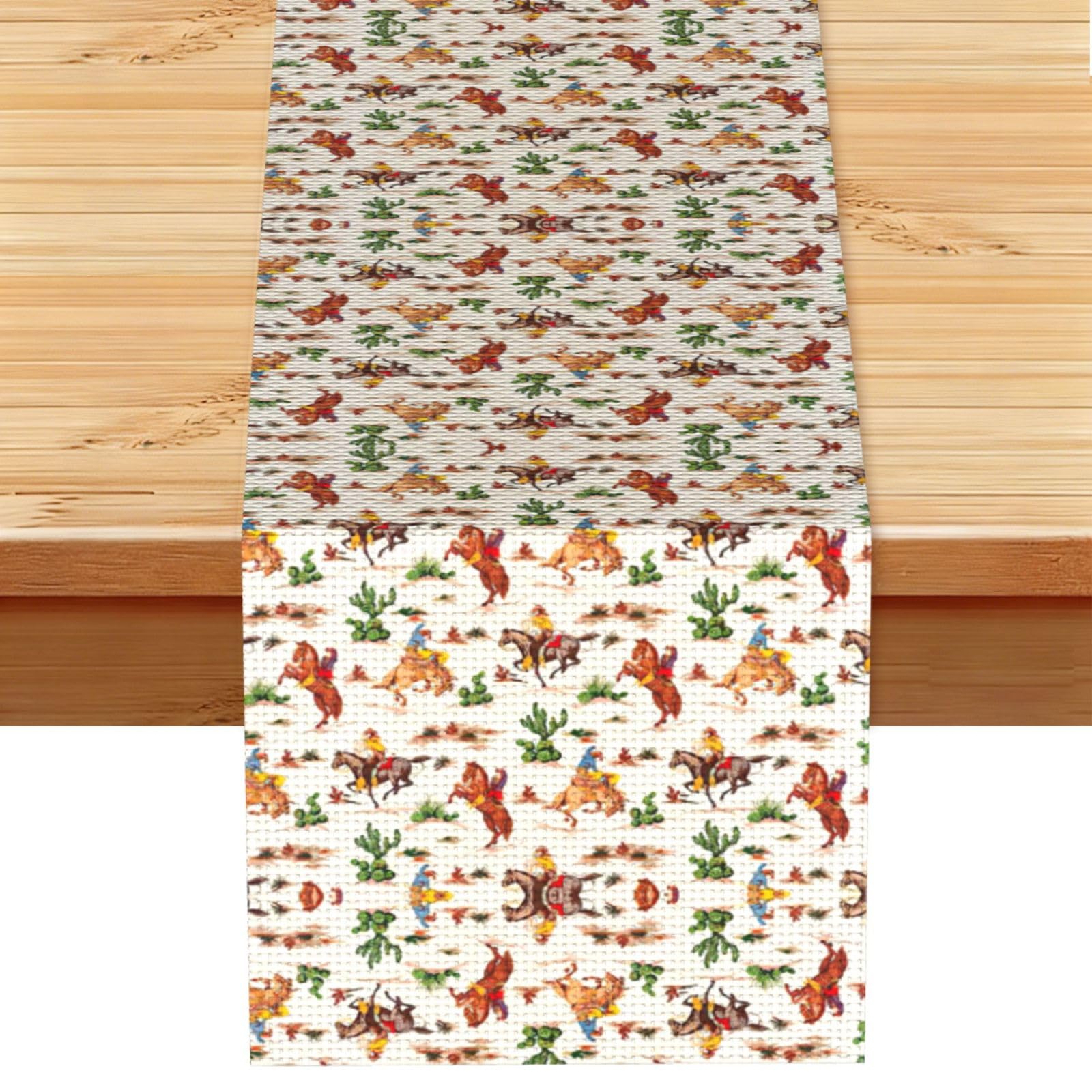 Cowboy Ride Horse Printed Dining Table Runner 13x72 Inch, Non-Fading Decor for Kitchen Dresser Fireplace Mantel