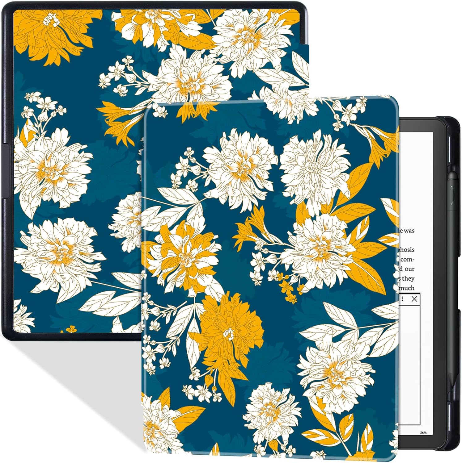 BOZHUORUI Case for 10.2" Kindle Scribe 2022/2024 Tablet - Slim Lightweight PU Leather Book Folio Cover with Pen Holder & Auto Sleep/Wake (Flower)