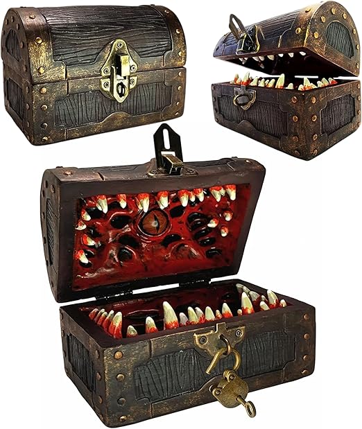 Galdor's Guild Mimic Dice Chest Storage Box | Free Lock & Key | Compatible with Dungeons & Dragons Players, Dungeon Master/DM RPG Gaming | Holder Vault Case | Holds 4 Polyhedral Sets (Regular)