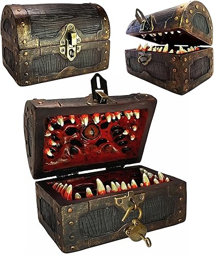 Galdor's Guild Mimic Dice Chest Storage Box | Free Lock & Key | Compatible with Dungeons & Dragons Players, Dungeon Master/DM RPG Gaming | Holder Vault Case | Holds 4 Polyhedral Sets (Regular) - Regular