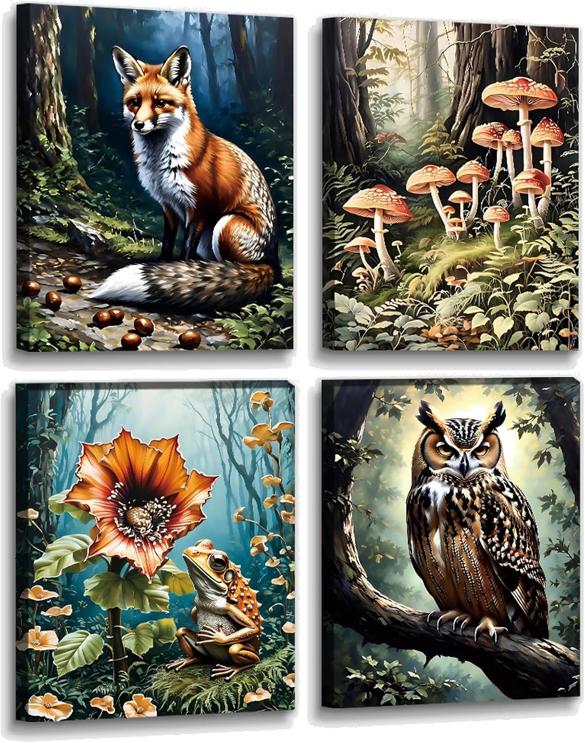 ACIYQHI Forest Wall Art Canvas Prints Living Room Wall Decor,Animals Landscape Framed Posters Hallway Dark Green Decoration 8x10 Inch Set of