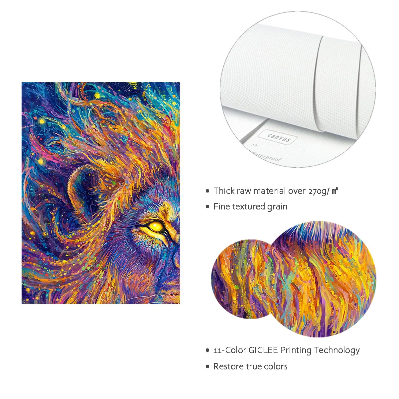 UIRINGART Neuheit abstrakte Löwe Malerei wilde Tiere Leinwanddruck Wandkunst mutige und bunte Poster Kunstwerk für Büro Zuhause Wanddekoration 80x120cm Innenrahmen