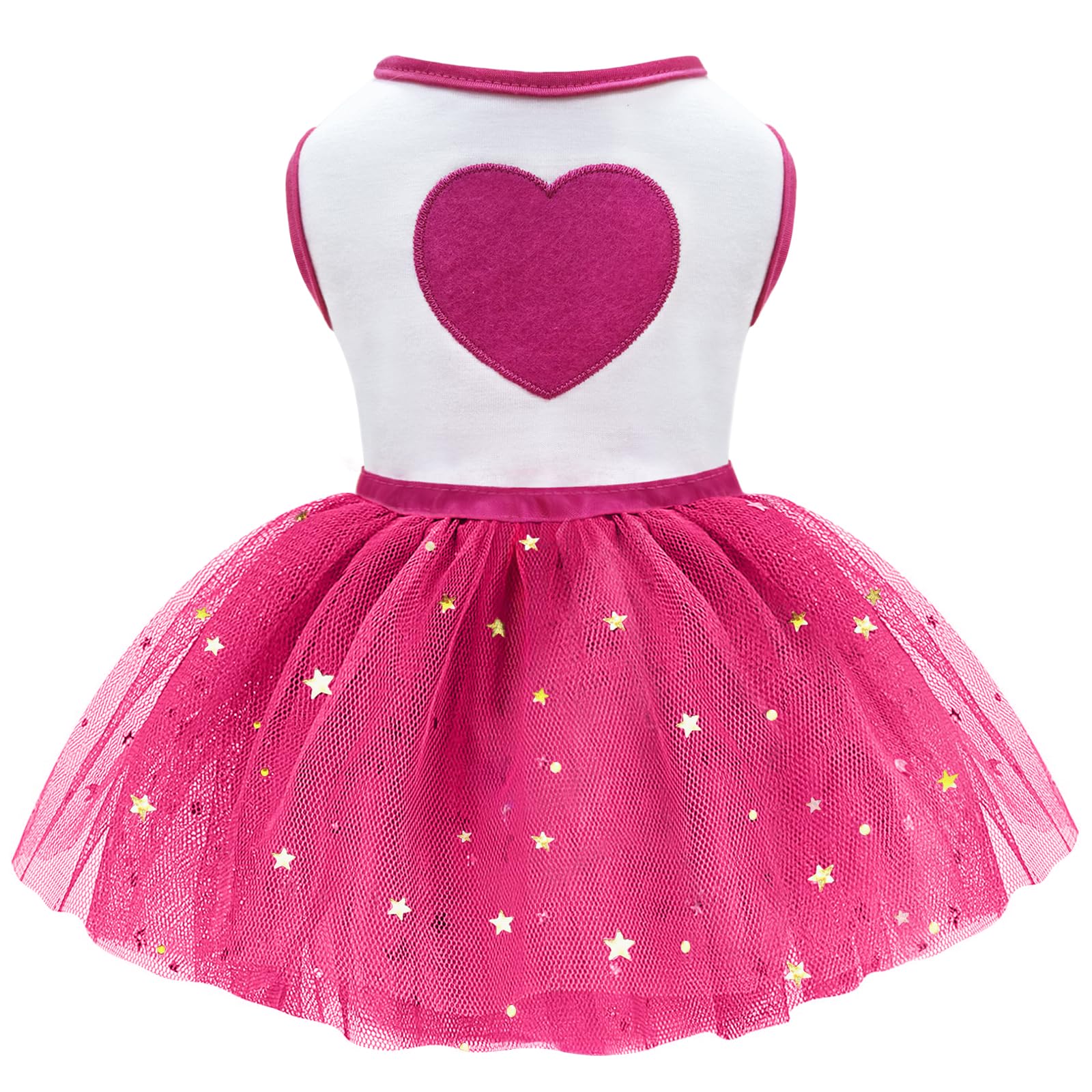 Idepet Spring Summer Pet Dog Cat Puppy Tutu Princess Dress Heart Printed Lace Dog Skirt Pet Apparel Dog Dress (Rose Red, S)