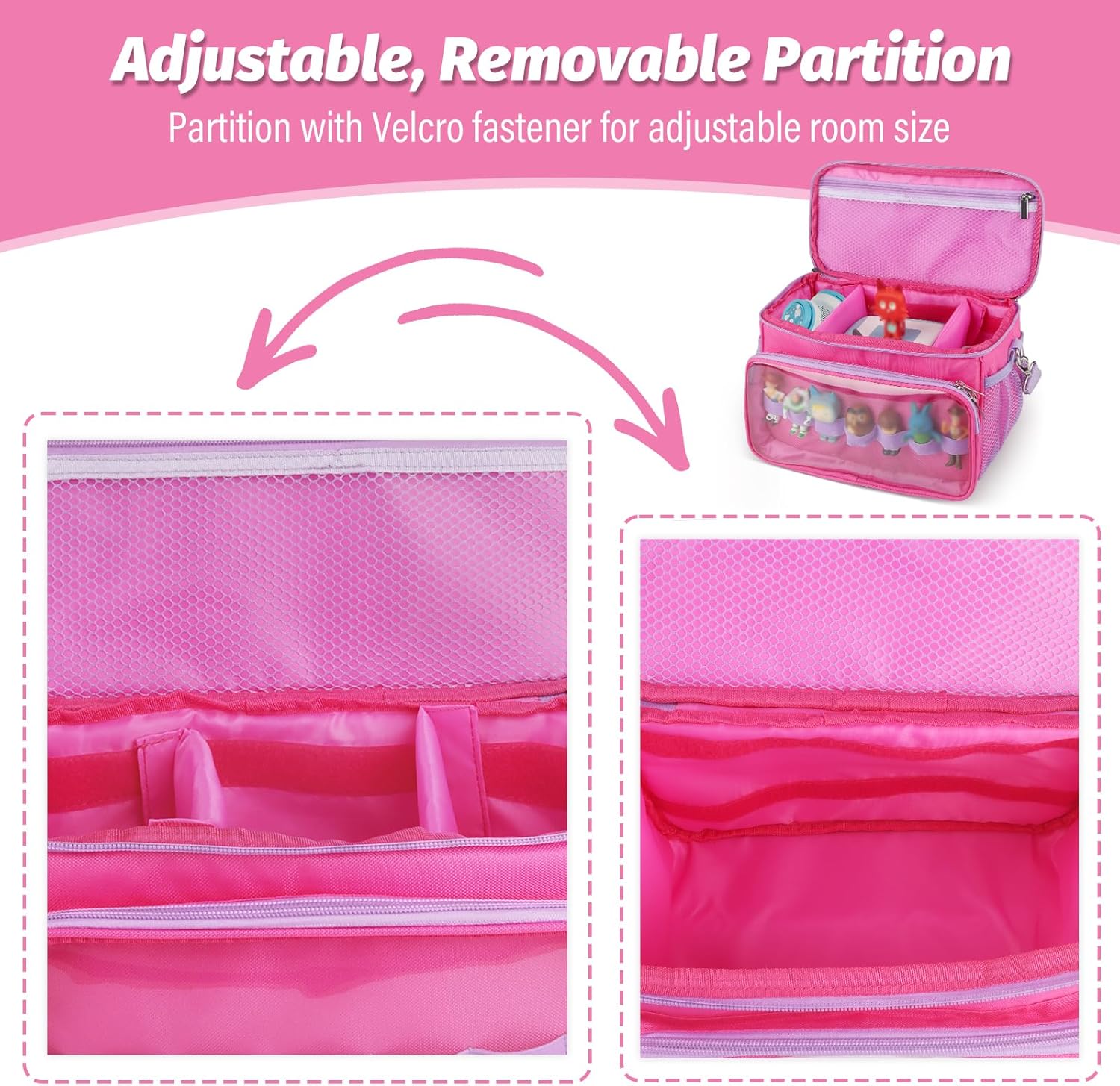Carrying Case for Tonies Storage, Case for Tonie Box 1/2 Organizer Holder for Tonie Figures, Headphones and Charging Station, Portable Storage Bag with Shoulder Strap and Handle Bar(Pinkish Purple)