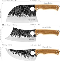 Vista 2 de Juego de 9 cuchillos de carnicero, cuchillo de carnicero de 7 pulgadas, un cuchillo de chef serbio de 7 pulgadas, un cuchillo vikingo de 6.5
